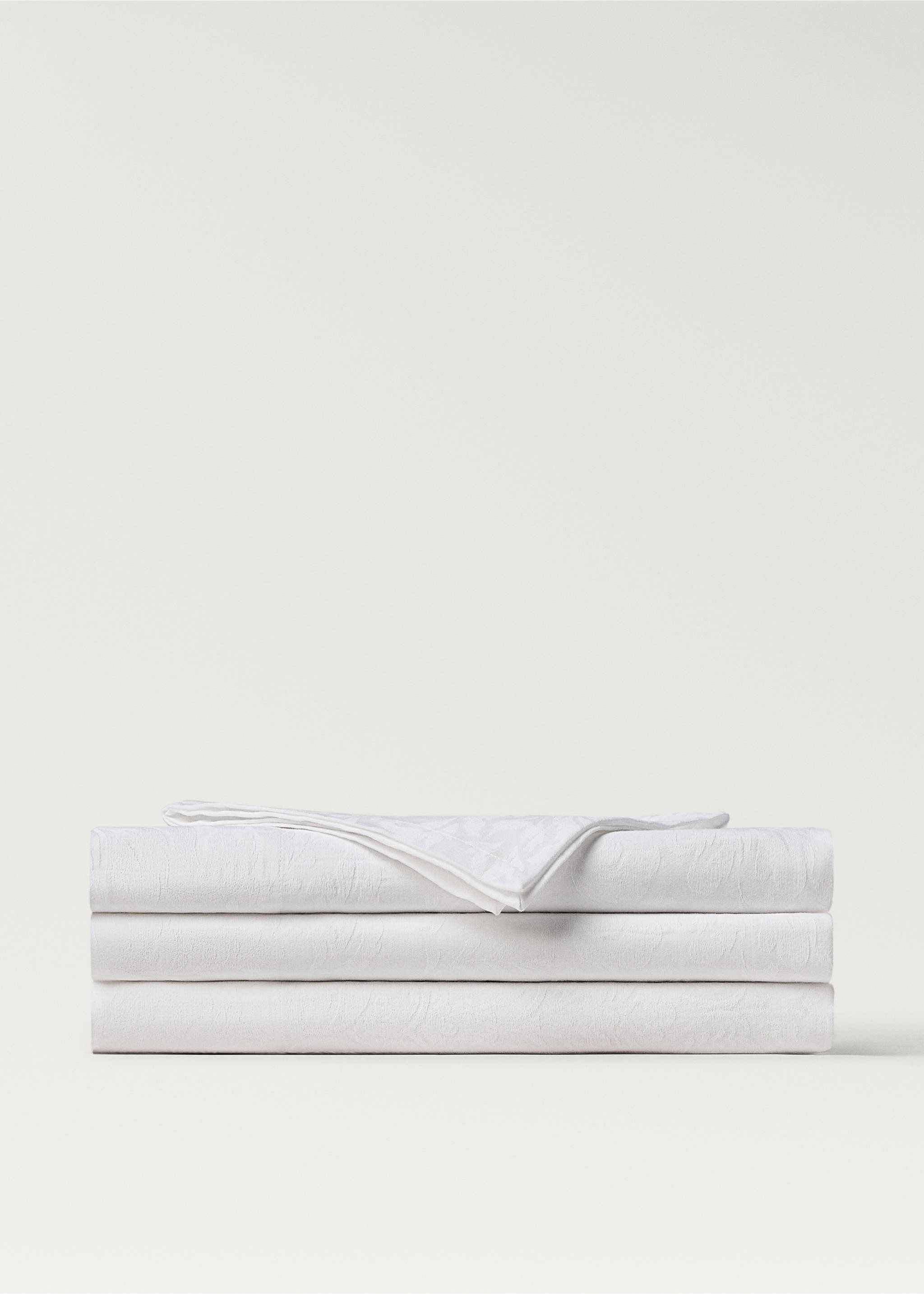 Runde Baumwolltischdecke mit floralem Jacquardmuster für 4 - 6 Gäste - Artikel ohne Model, Weiß. Ref: 87032959-00.