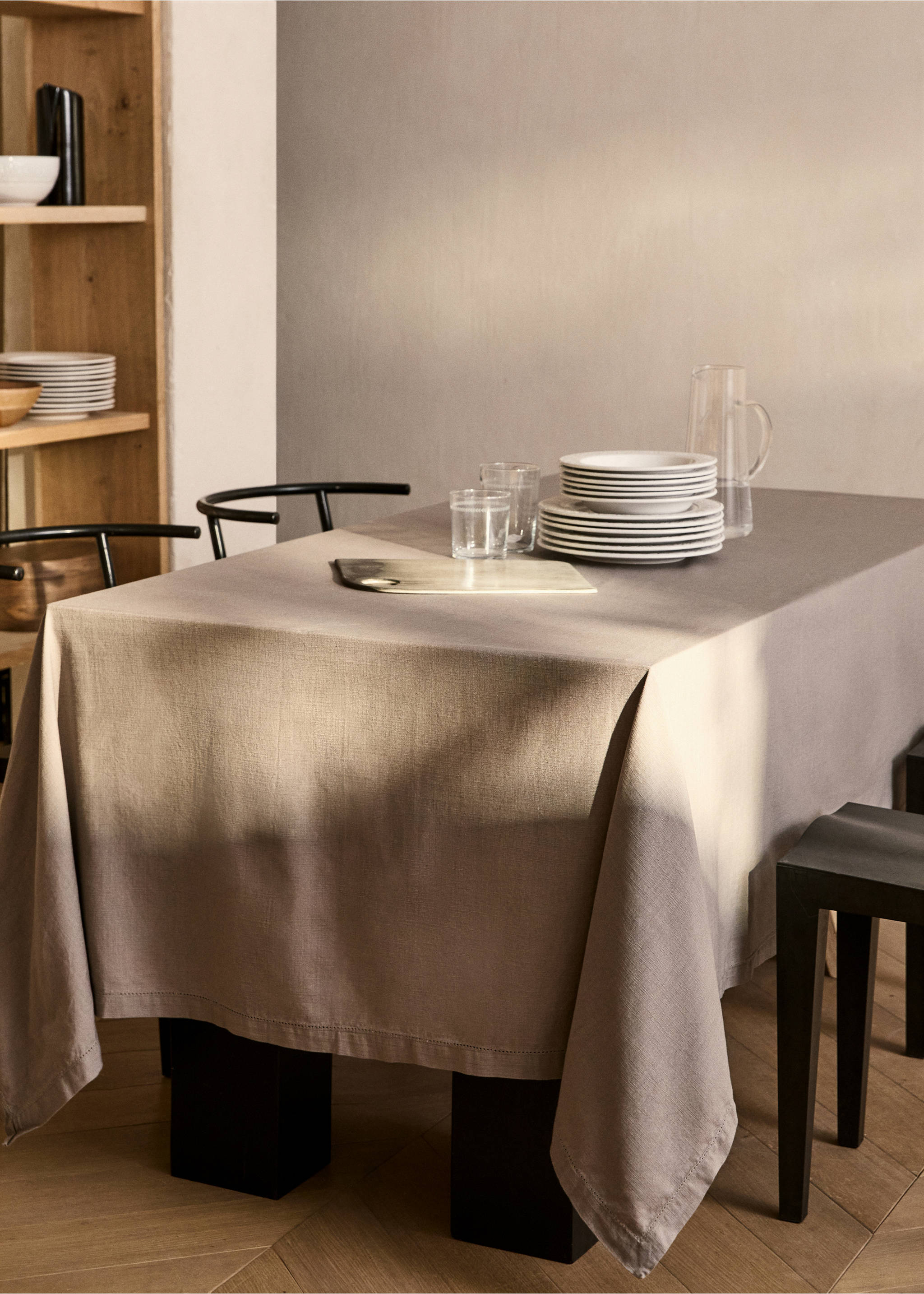 Cotton vanilla tablecloth for 8 to 10 diners - General plane, Medium Grey. Ref: 87032966-00.