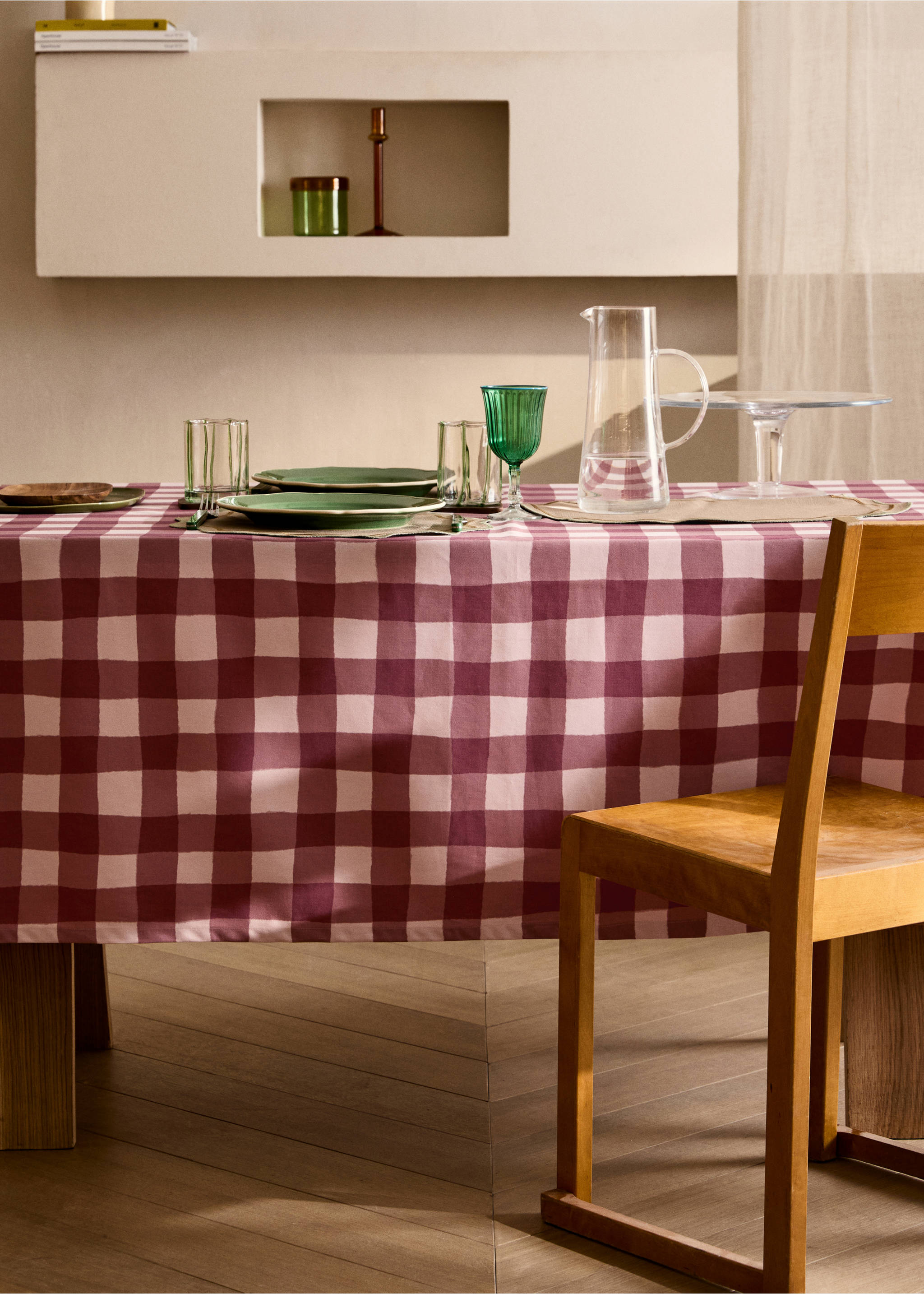 Check cotton tablecloth for 6 to 8 diners - General plane, Plum. Ref: 87032972-00.