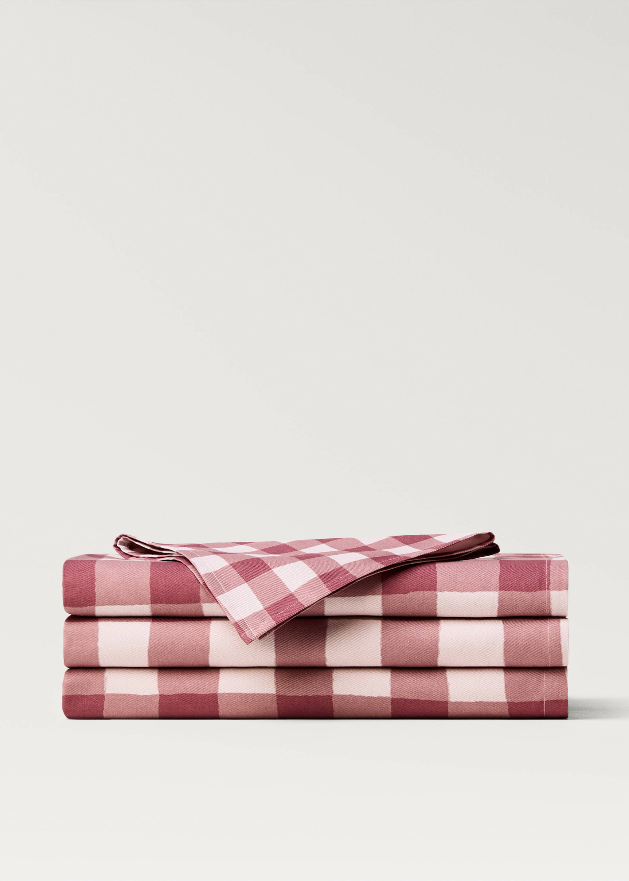 Check cotton tablecloth for 6 to 8 diners - Article without model, Plum. Ref: 87032972-00.