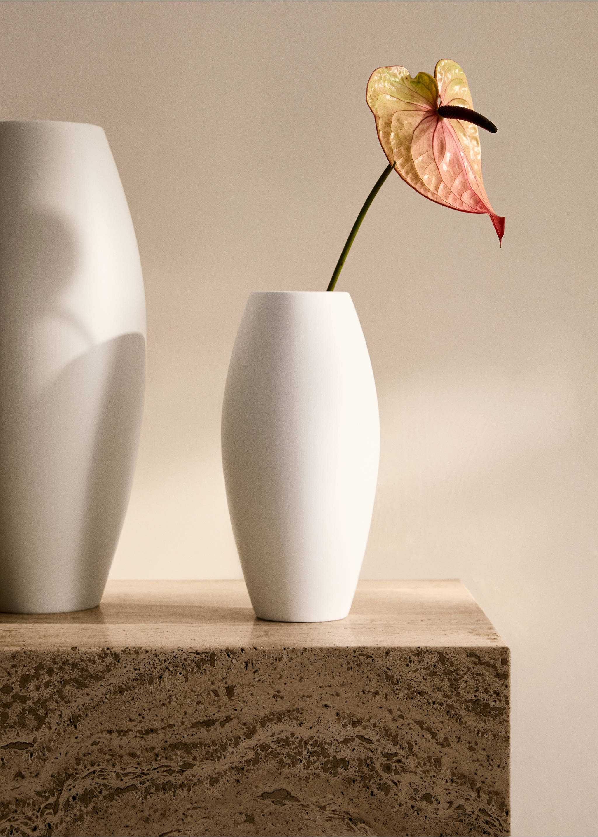 Small oval earthenware vase - General plane, White. Ref: 87032975-00.