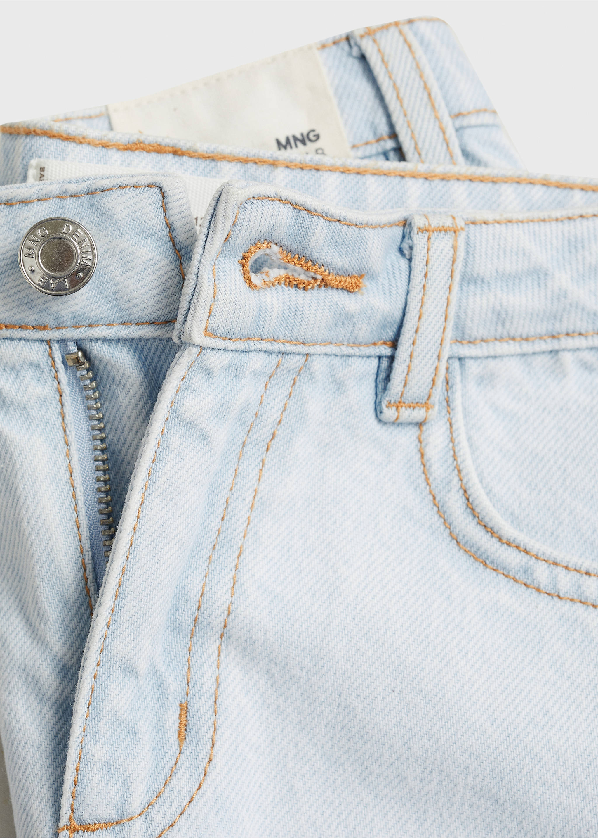 Denim mini-skirt - Details of the article 8, Light Blue. Ref: 87033270-00.