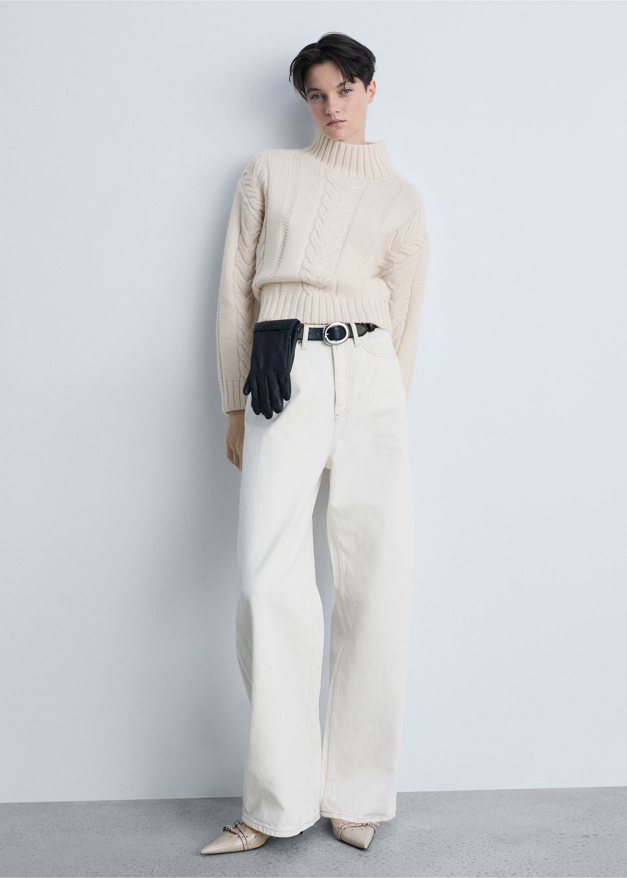 Braided sweater with perkins neck - General plane, Ecru. Ref: 87033272-00.
