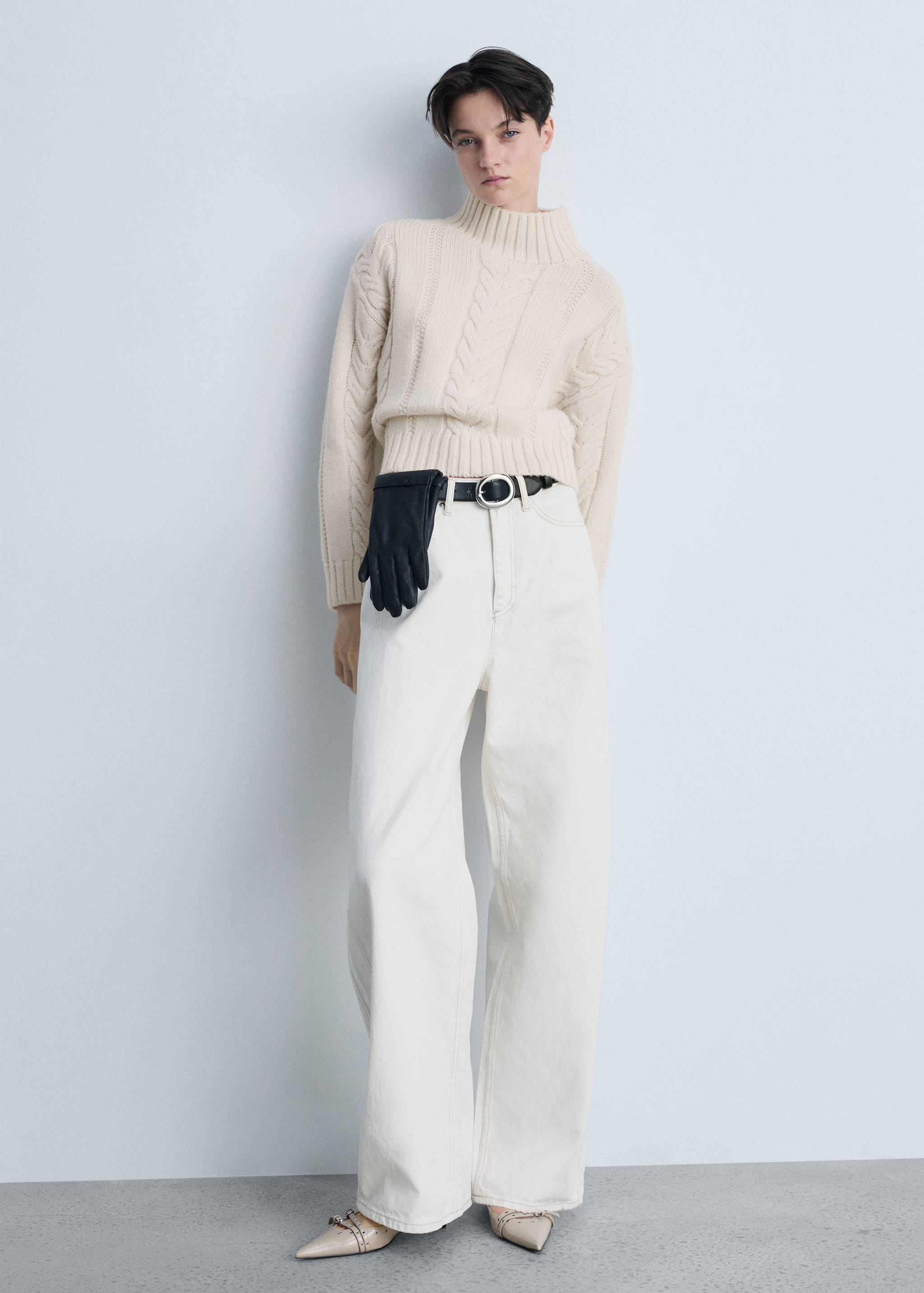 Braided sweater with perkins neck - General plane