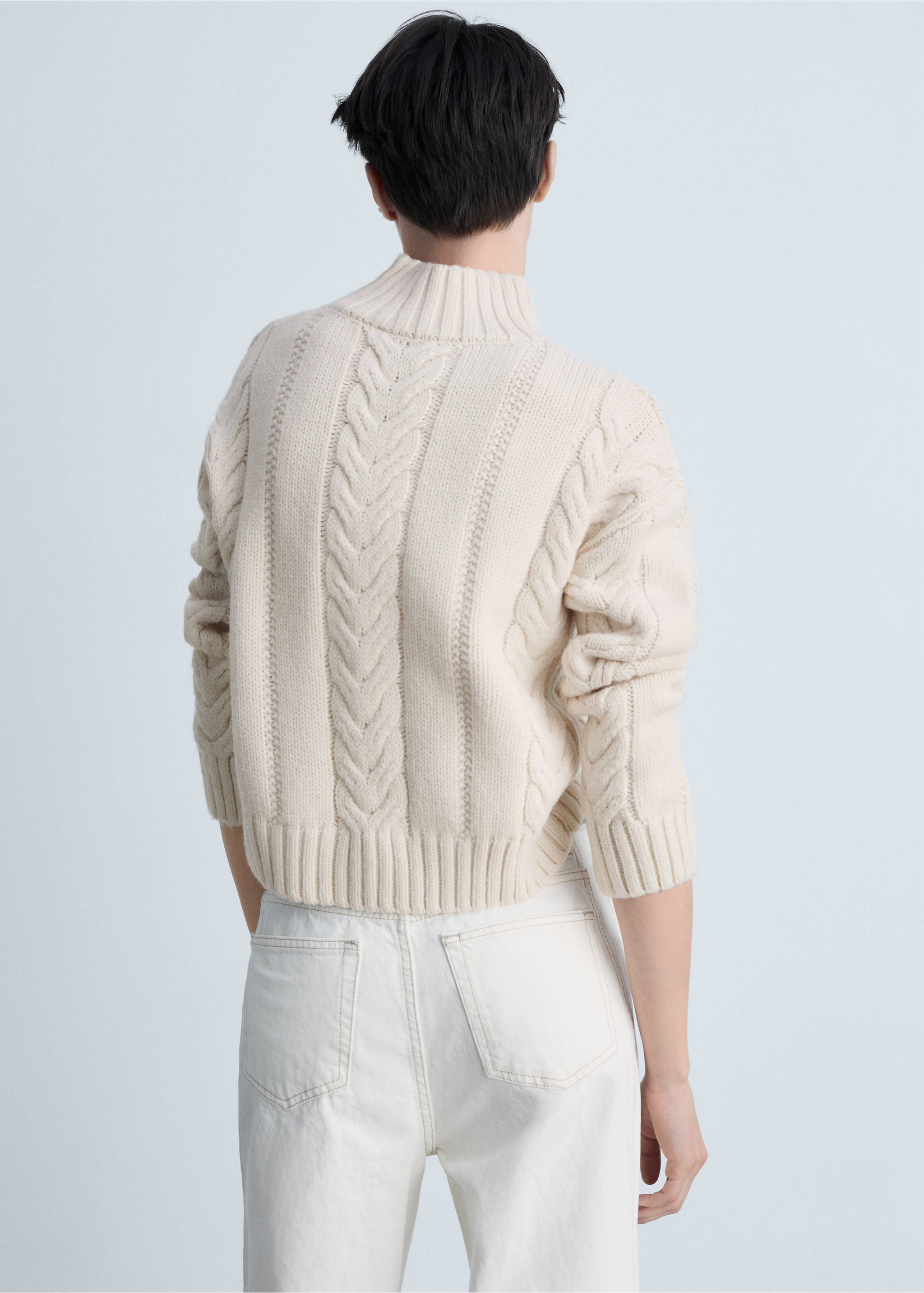 Braided sweater with perkins neck - Reverse of the article, Ecru. Ref: 87033272-00.