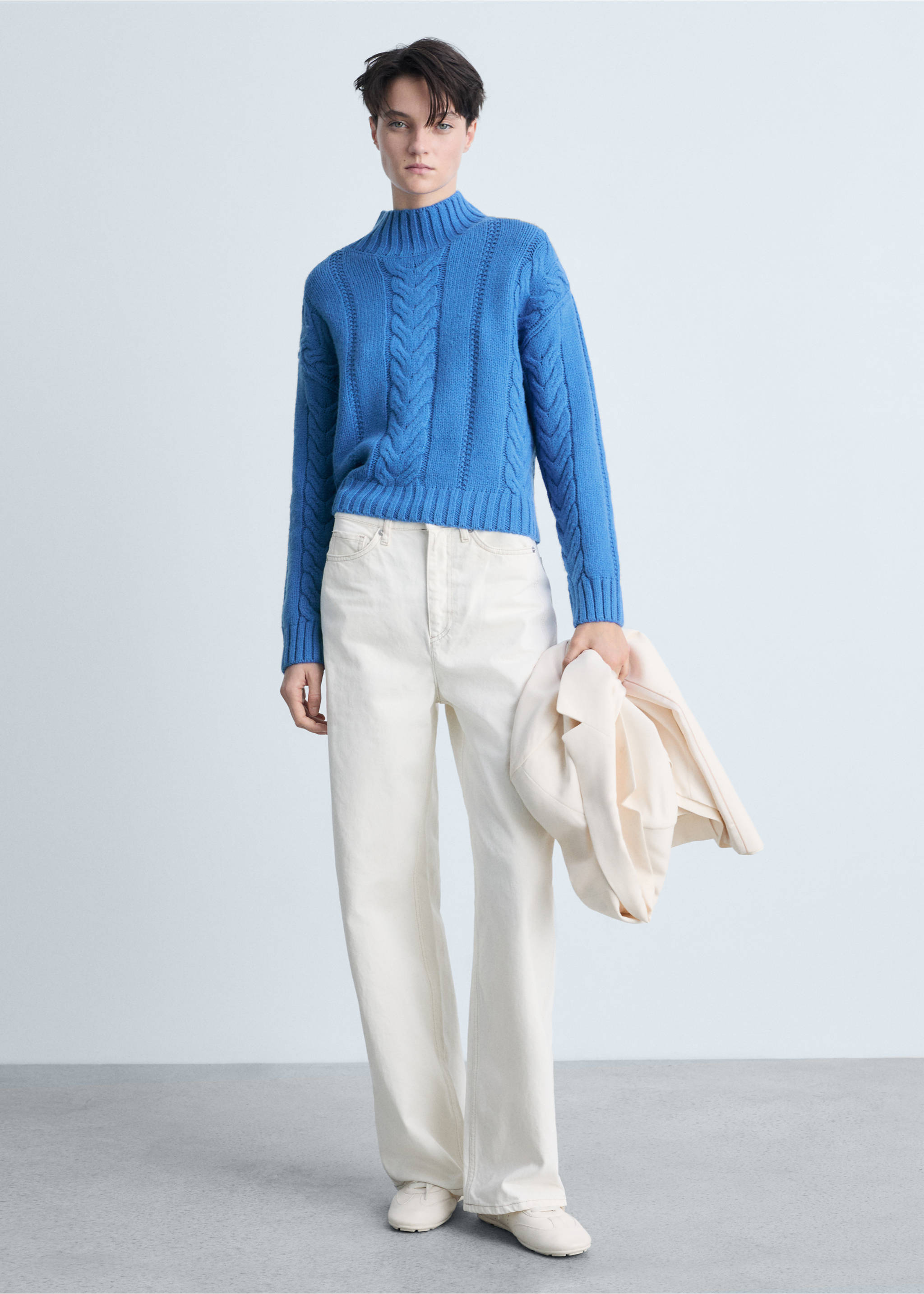 Braided sweater with perkins neck - General plane, Vibrant blue. Ref: 87033272-00.