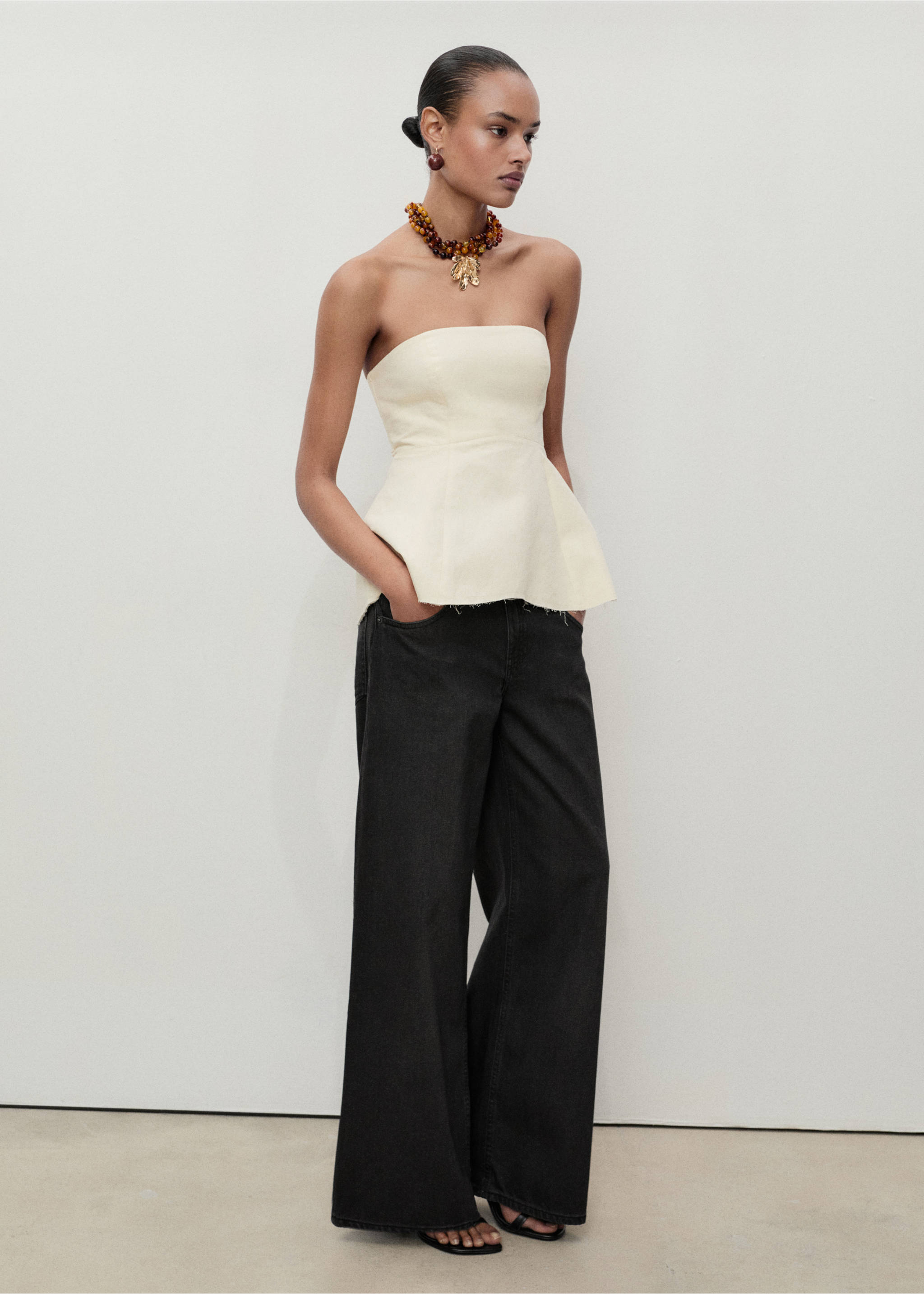 Džíny wide leg s nízkým pasem - Celkový náhled, Black denim. Ref: 87033277-00.
