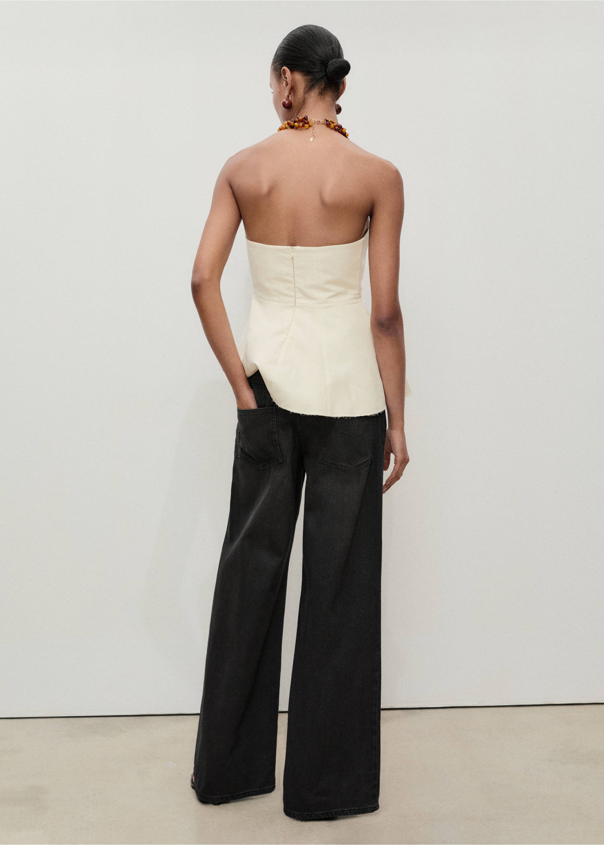 Džíny wide leg s nízkým pasem - Zadní strana zboží, Black denim. Ref: 87033277-00.