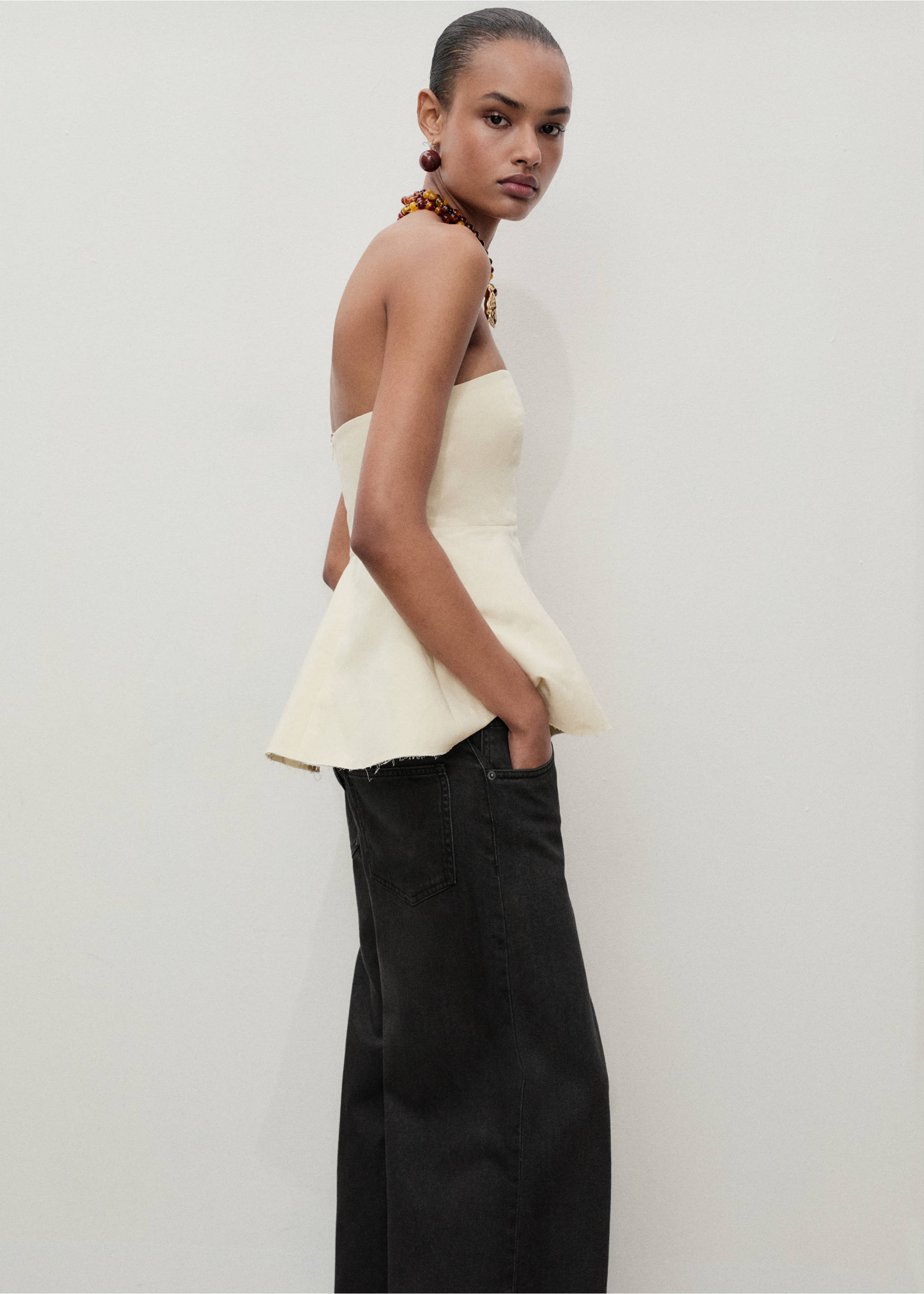 Džíny wide leg s nízkým pasem - Detail zboží 1, Black denim. Ref: 87033277-00.