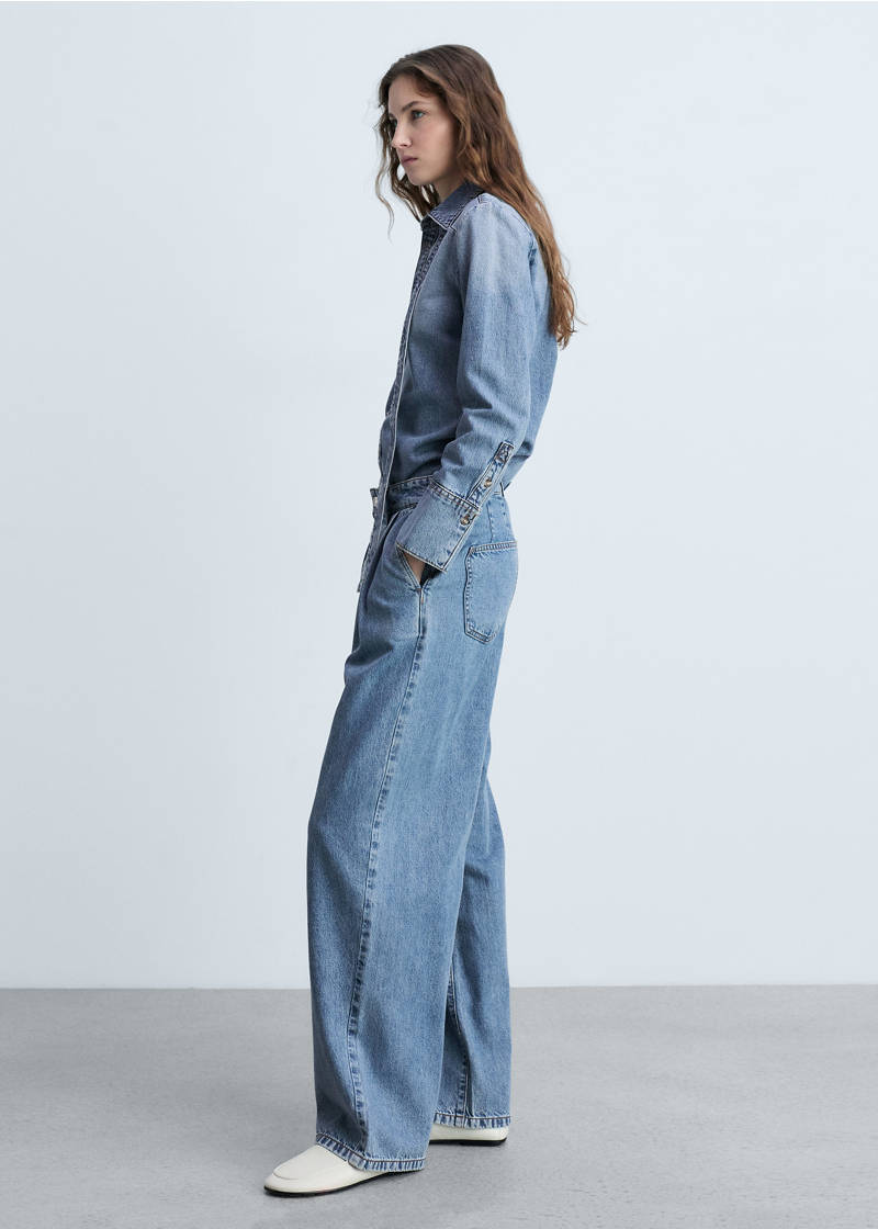 Wide leg pleated jeans - Medium Blue