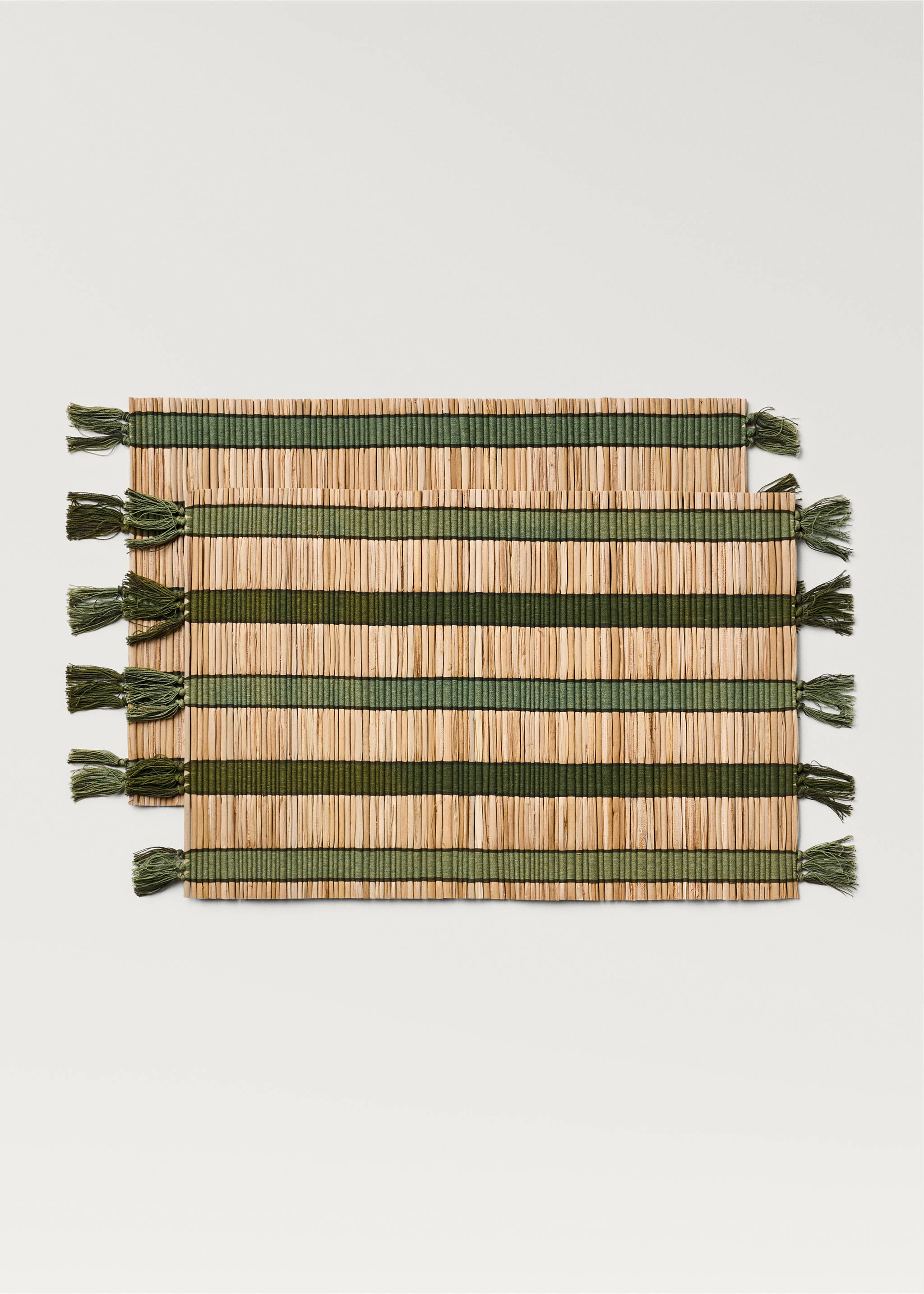 Striped raffia placemats - Article without model, Green. Ref: 87033318-00.