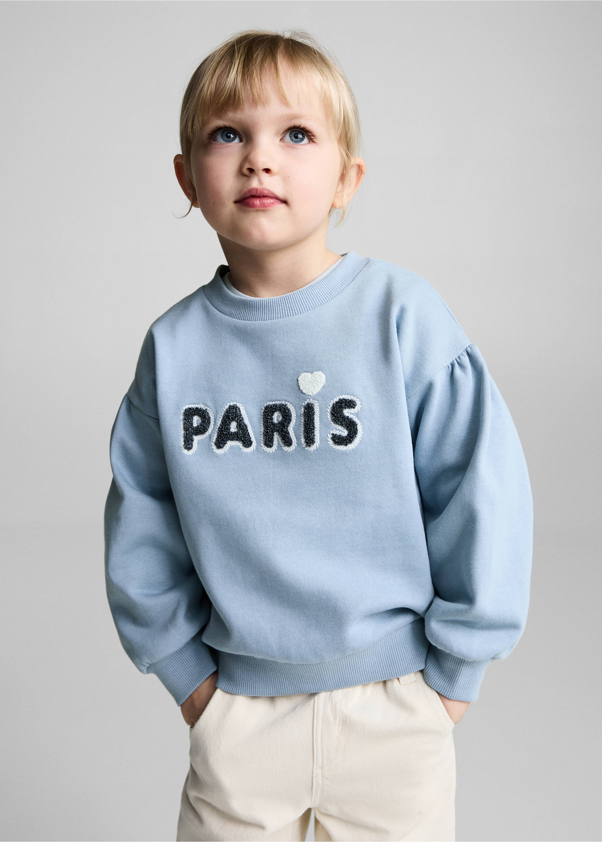 Embossed message cotton sweater - Medium plane, Sky Blue. Ref: 87033647-00.