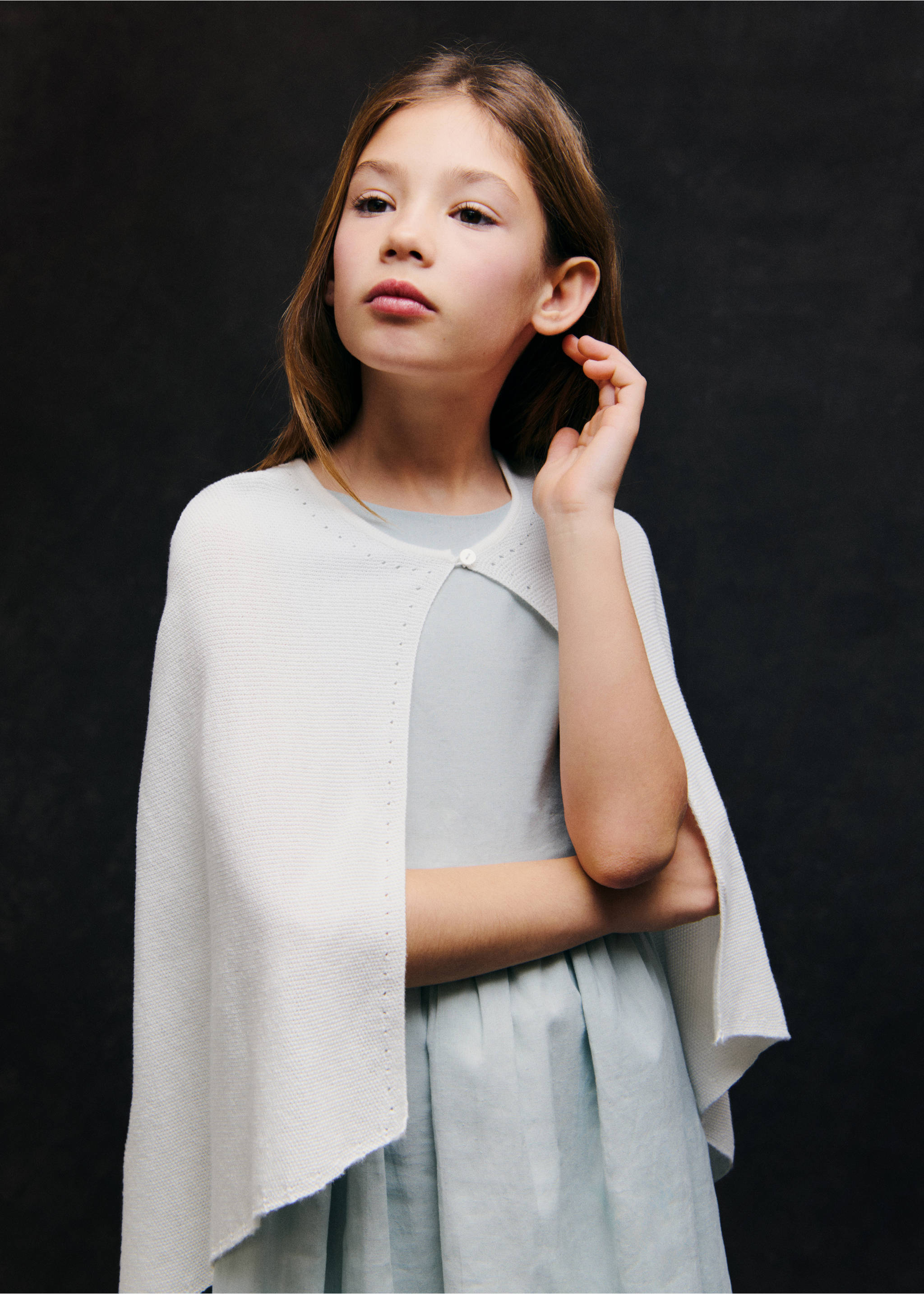 Cotton knit cape - Details of the article 5, Off White. Ref: 87033649-00.