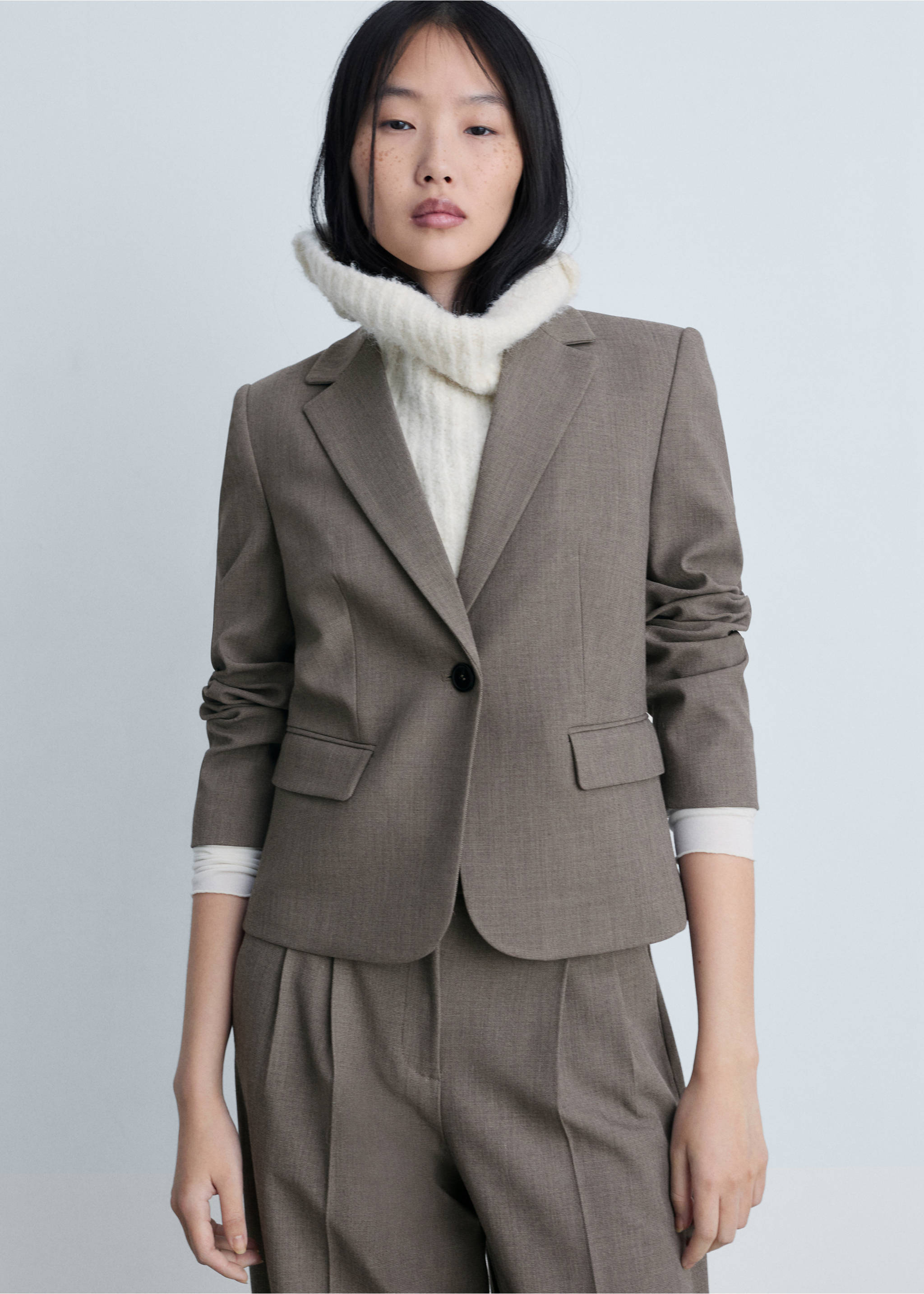 Crop suit blazer - Medium plane, Brown. Ref: 87033652-00.