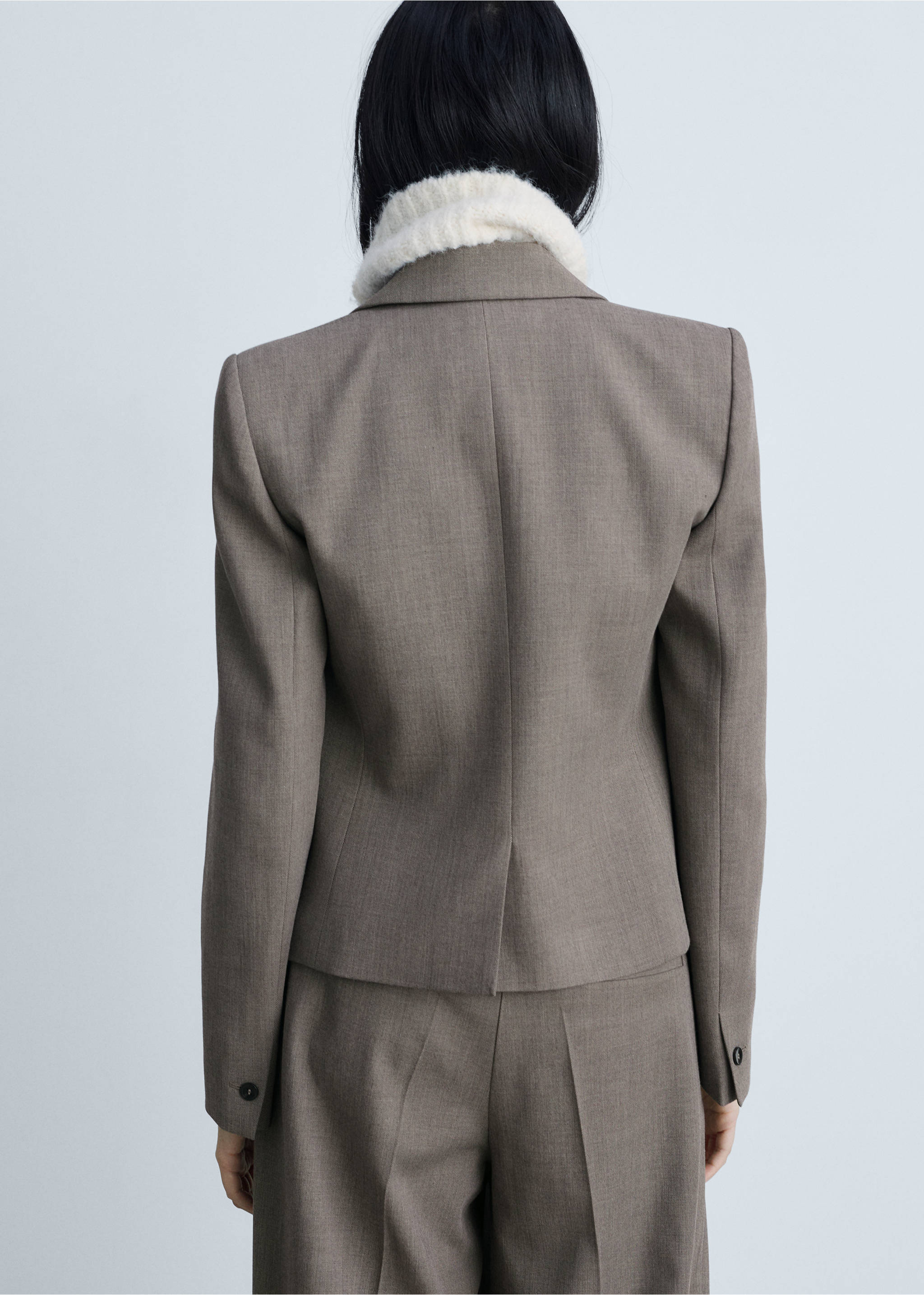 Crop suit blazer - Reverse of the article, Brown. Ref: 87033652-00.