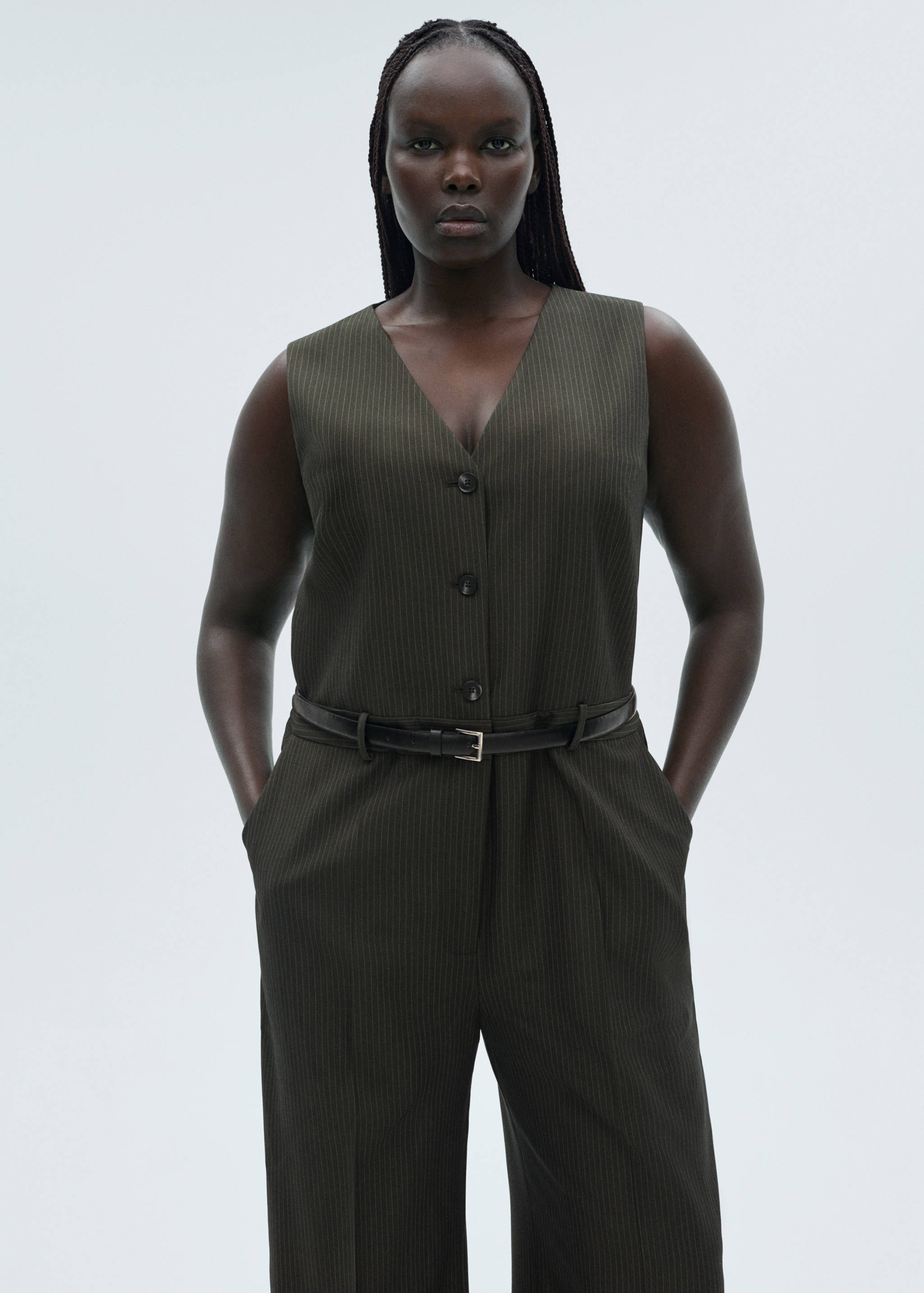 Pinstripe jumpsuit with belt - Details of the article 5