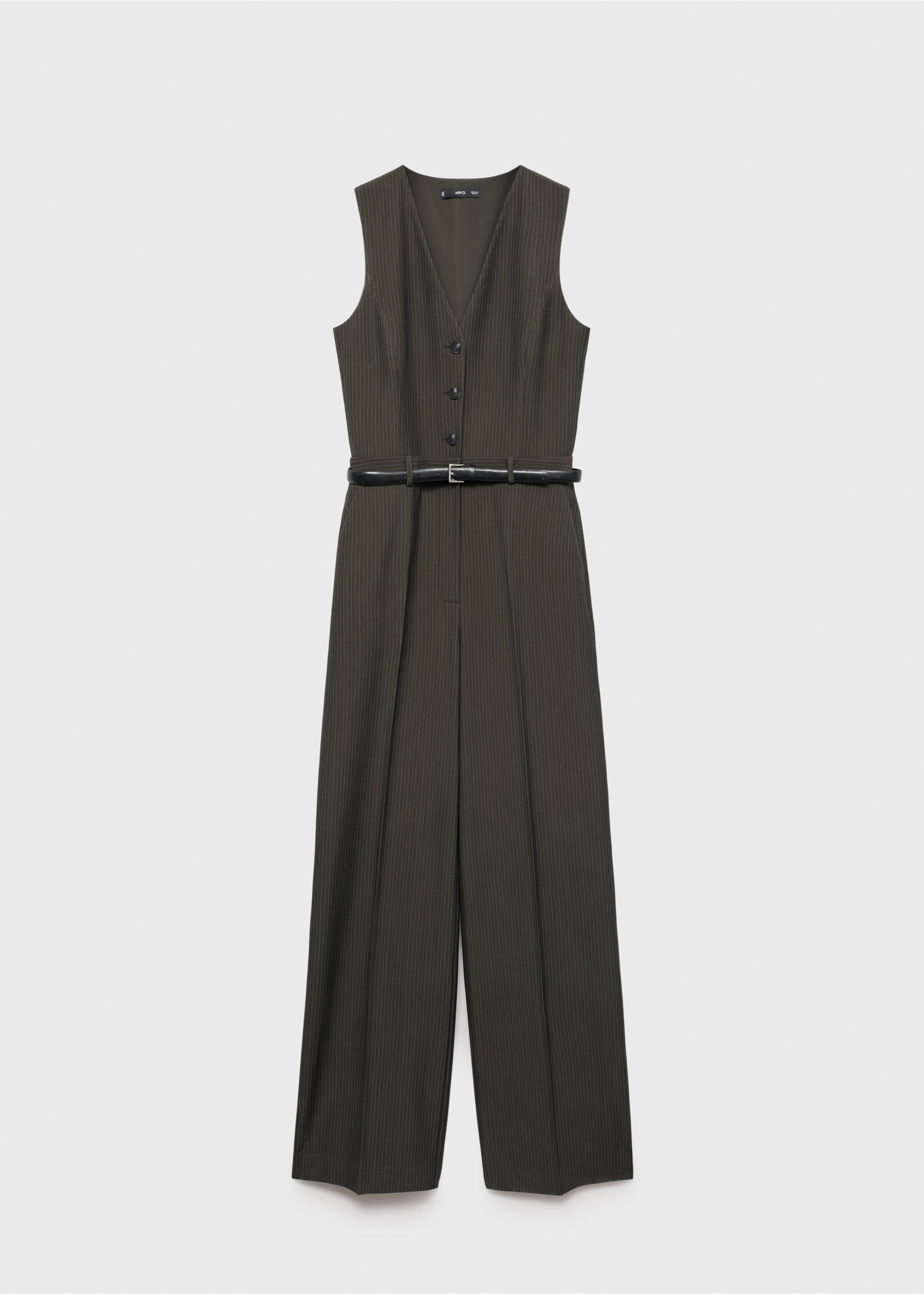 Pinstripe jumpsuit with belt - Article without model, Billiard Green. Ref: 87034069-00.
