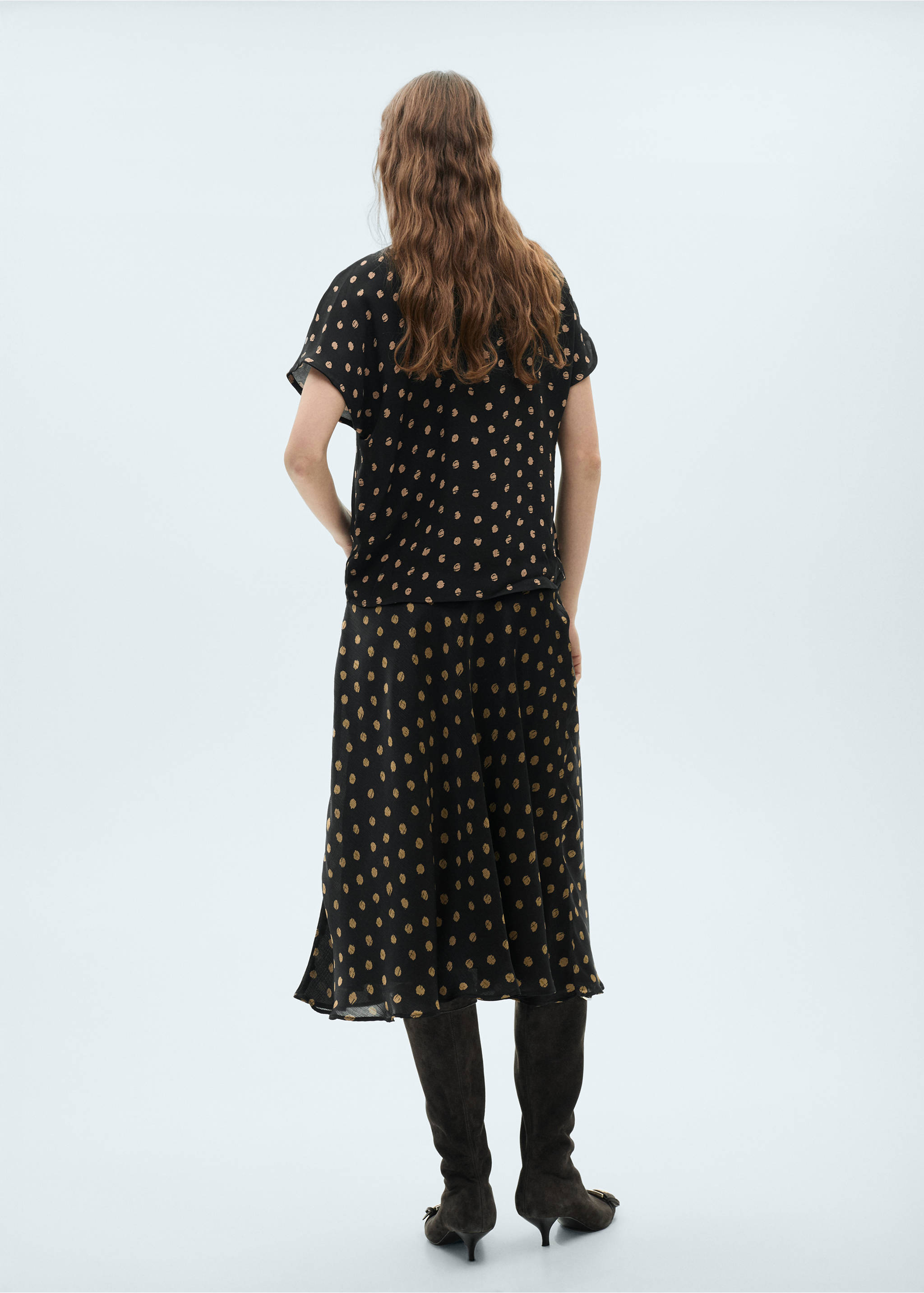 Polka-dot blouse with draped collar - Reverse of the article, Black. Ref: 87034071-00.