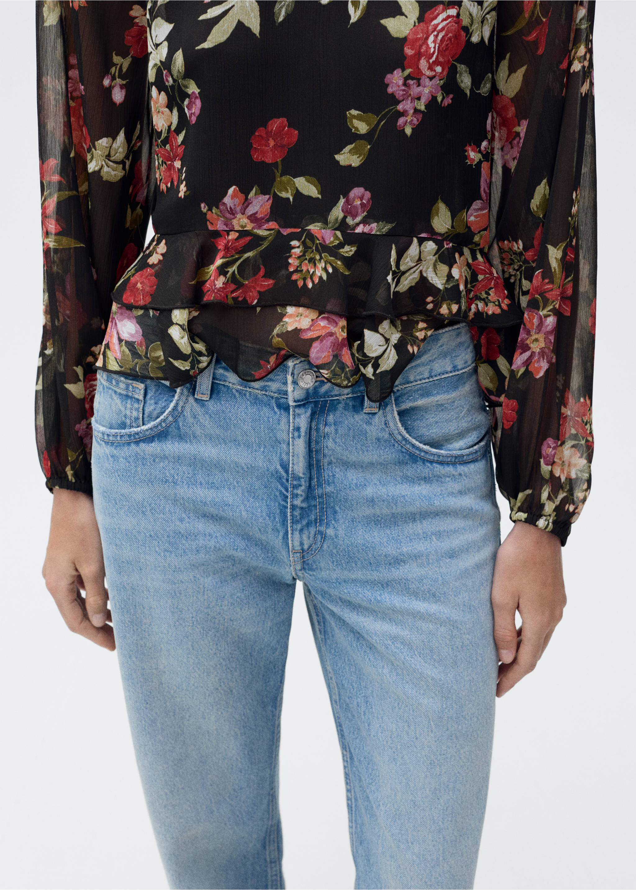 Floral ruffled blouse - Details of the article 1, Black. Ref: 87034075-00.