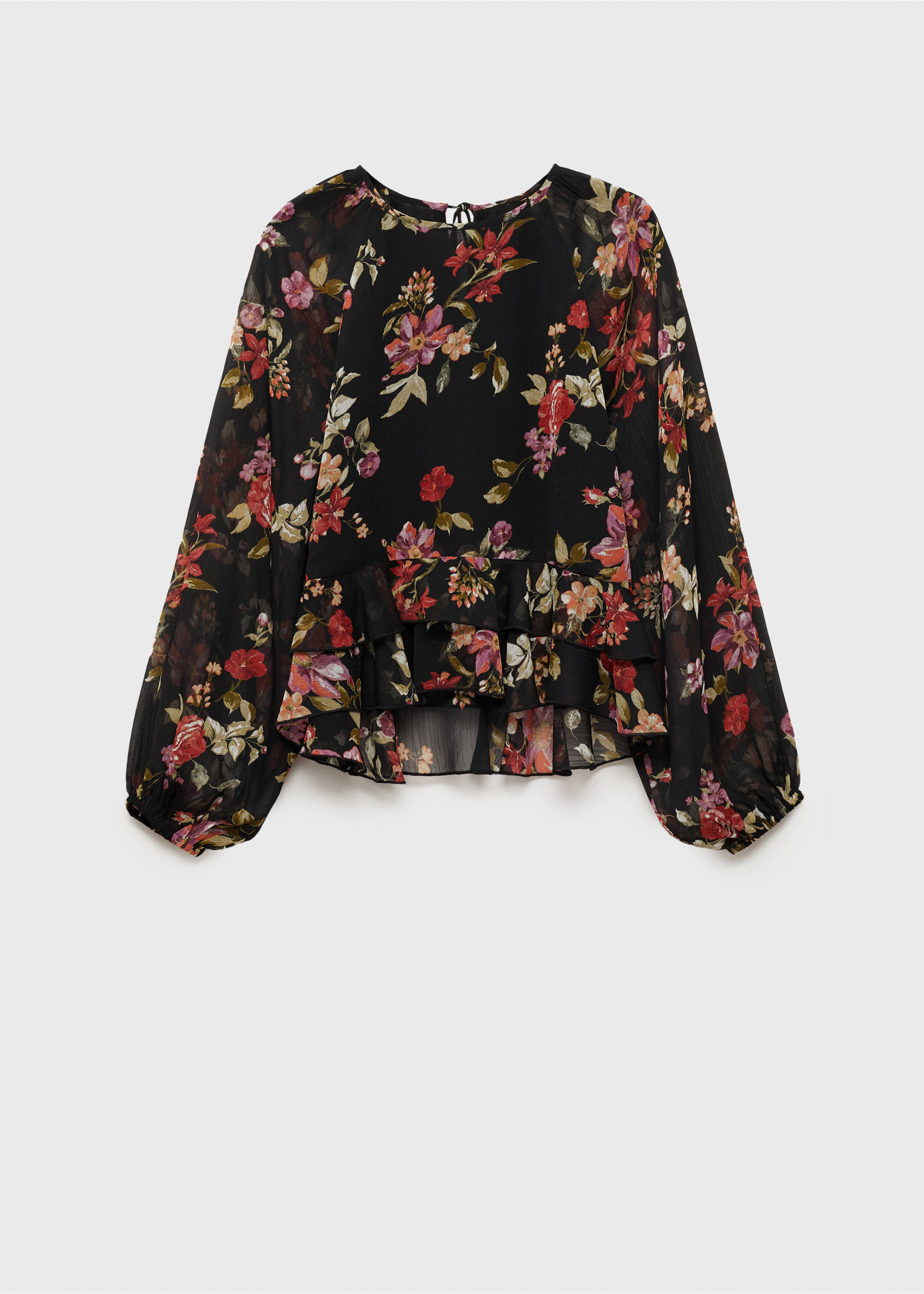 Floral ruffled blouse - Article without model, Black. Ref: 87034075-00.