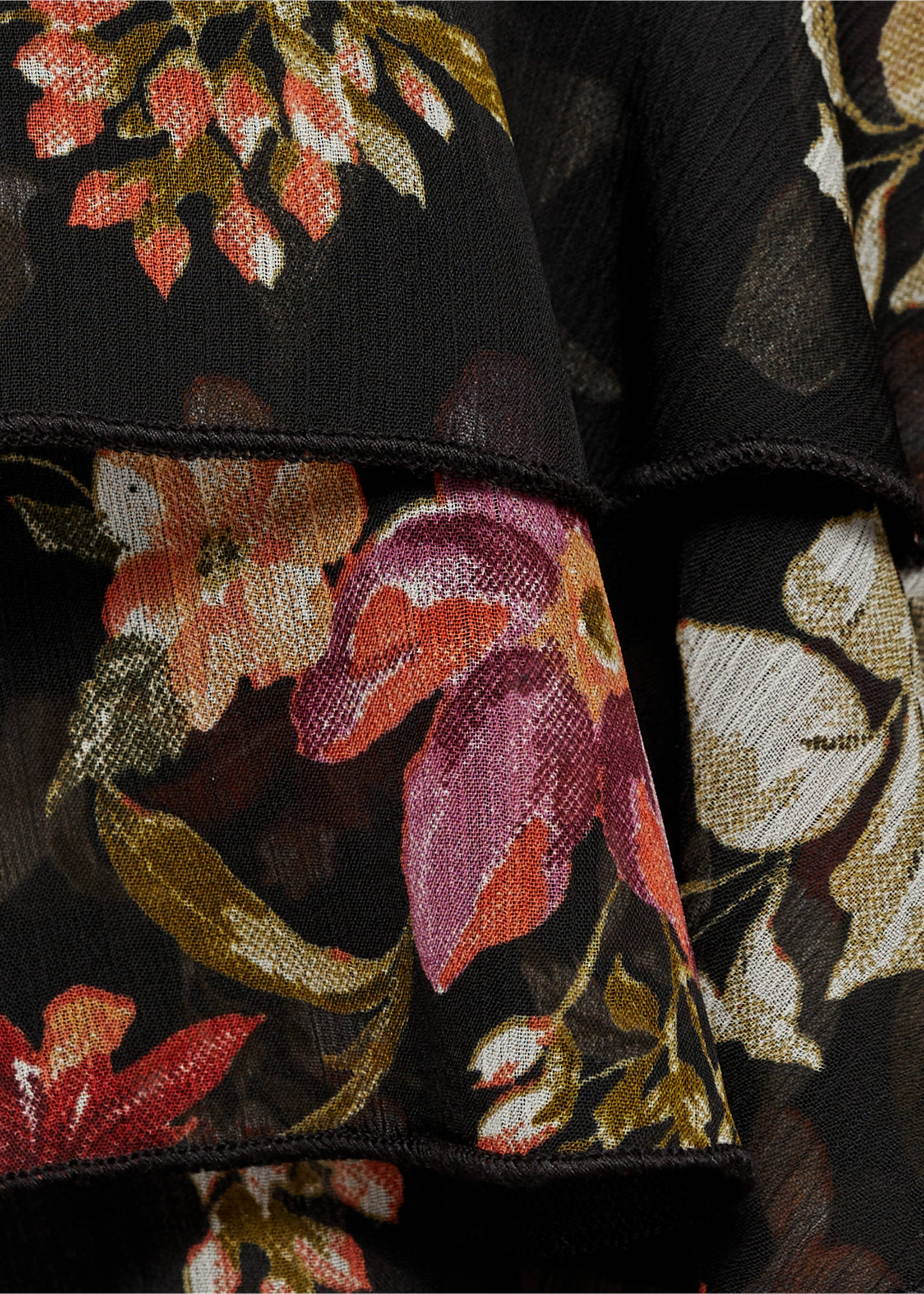 Floral ruffled blouse - Details of the article 8, Black. Ref: 87034075-00.