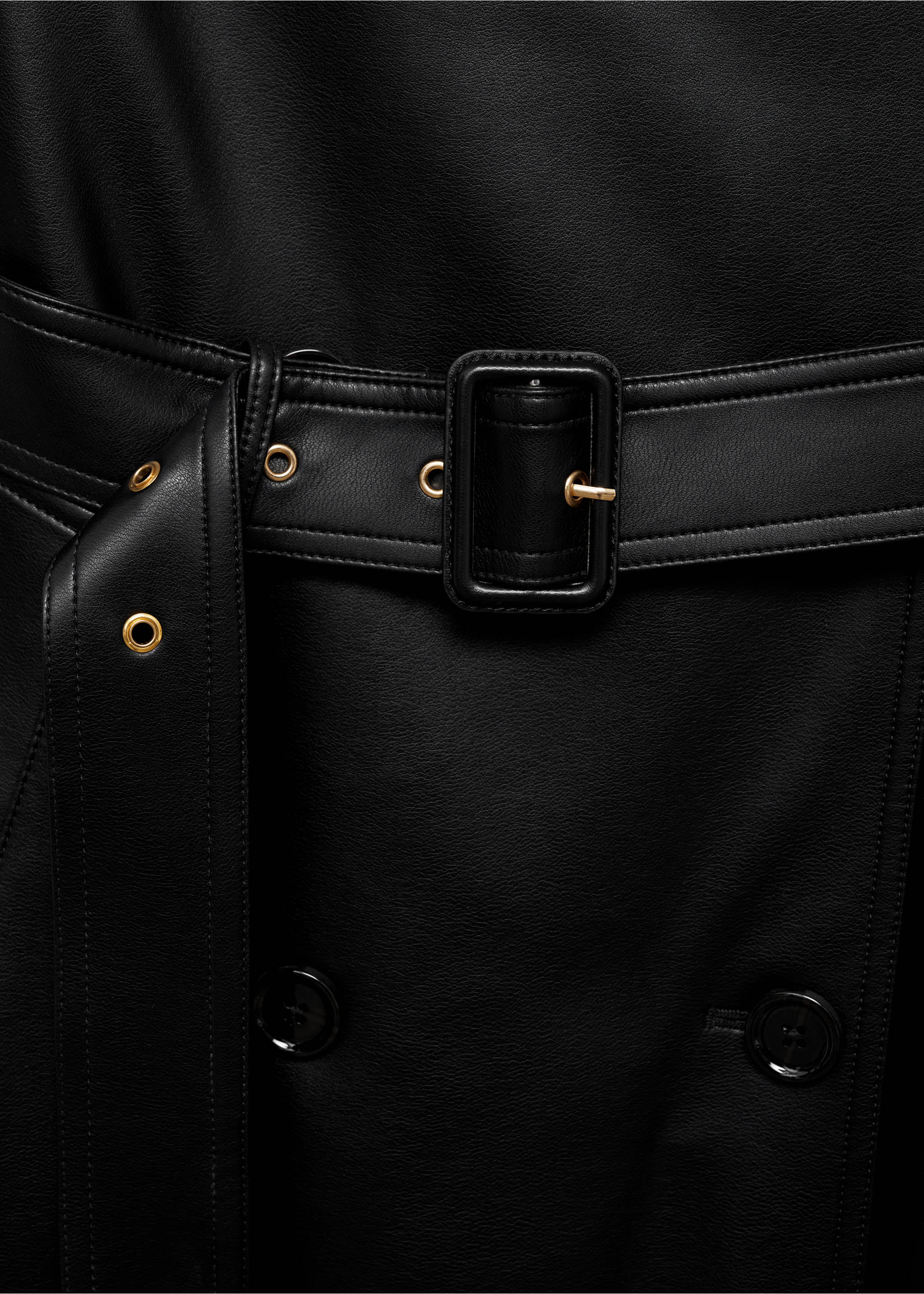 Trenchcoat mit Ledereffekt - Detail des Artikels 8, Schwarz. Ref: 87034077-00.