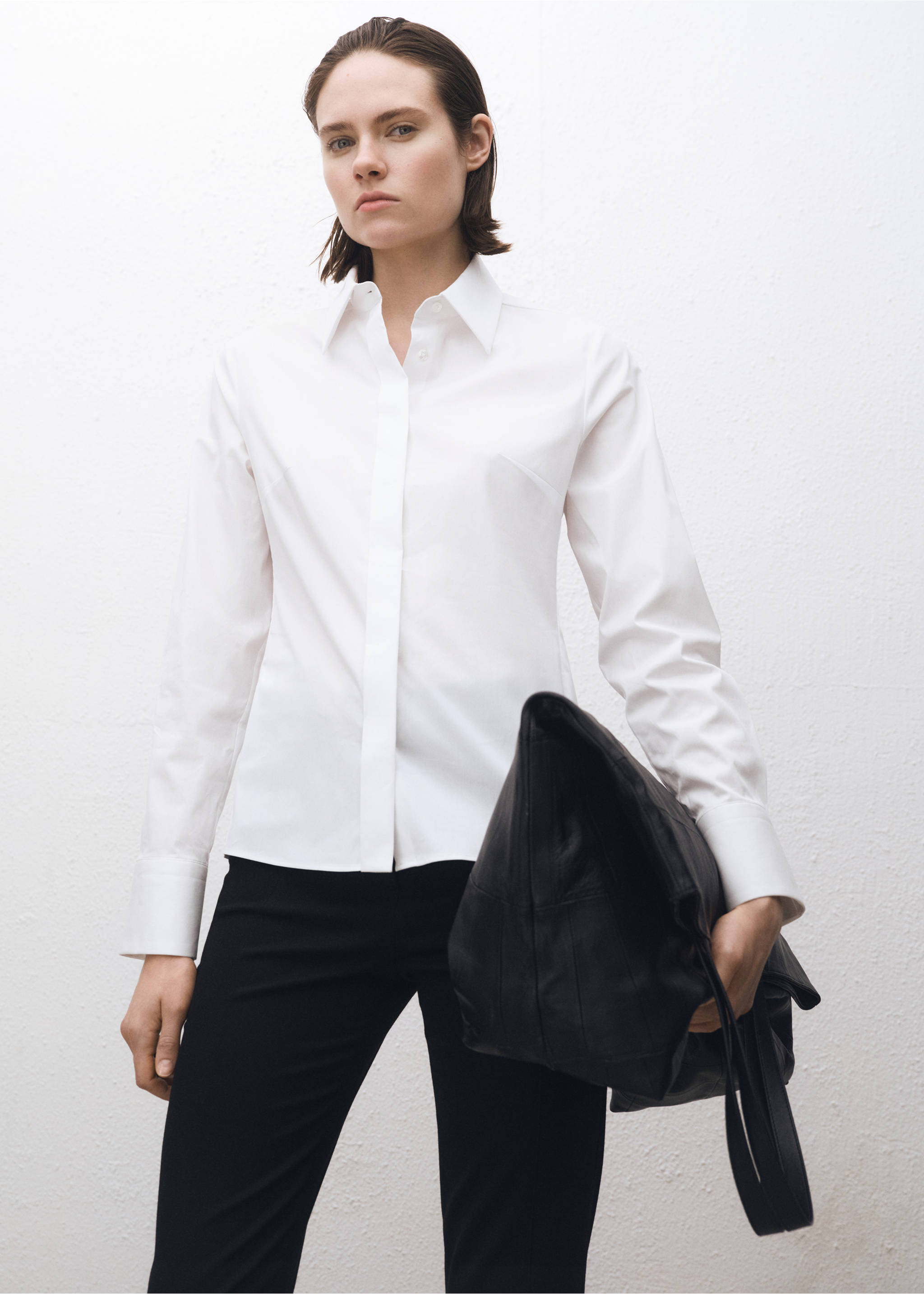 Slim-fit poplin shirt - Medium plane, Off White. Ref: 87034082-00.