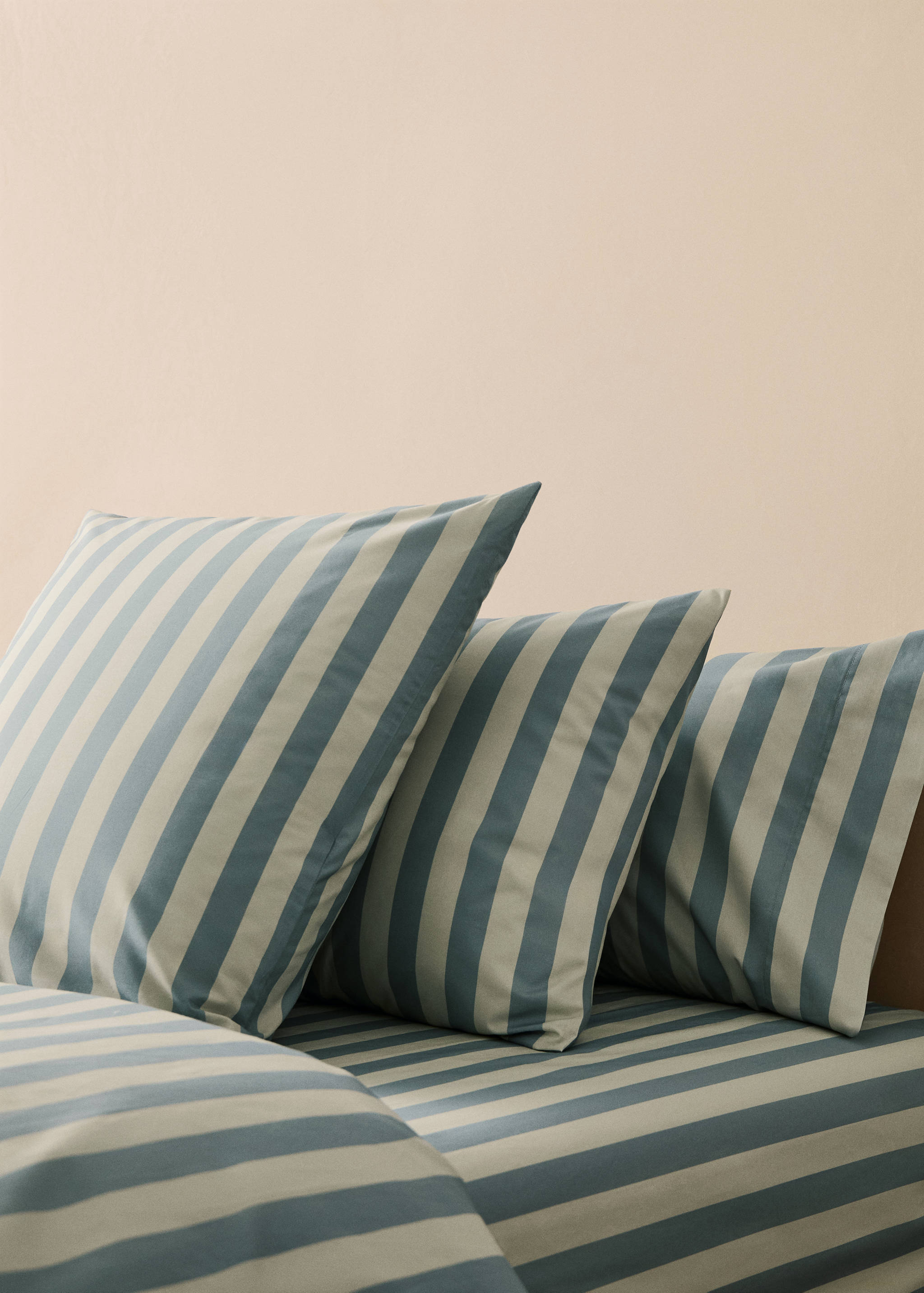 Kinderkissenbezug Baumwollperkal breite Streifen 60x60 cm - Allgemeine Ansicht