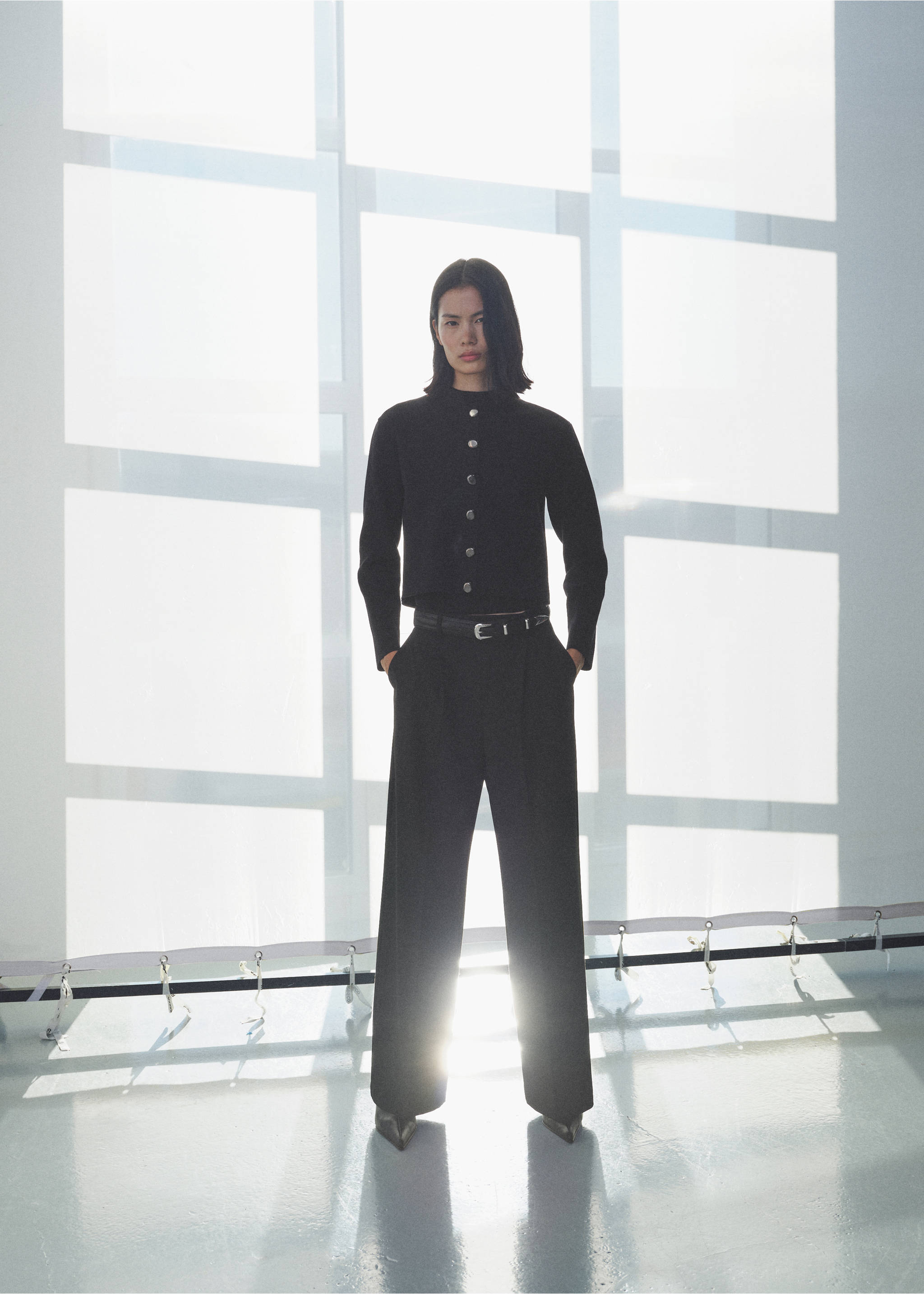 Jacket with jewel-button strip collar - General plane, Black. Ref: 87034090-00.