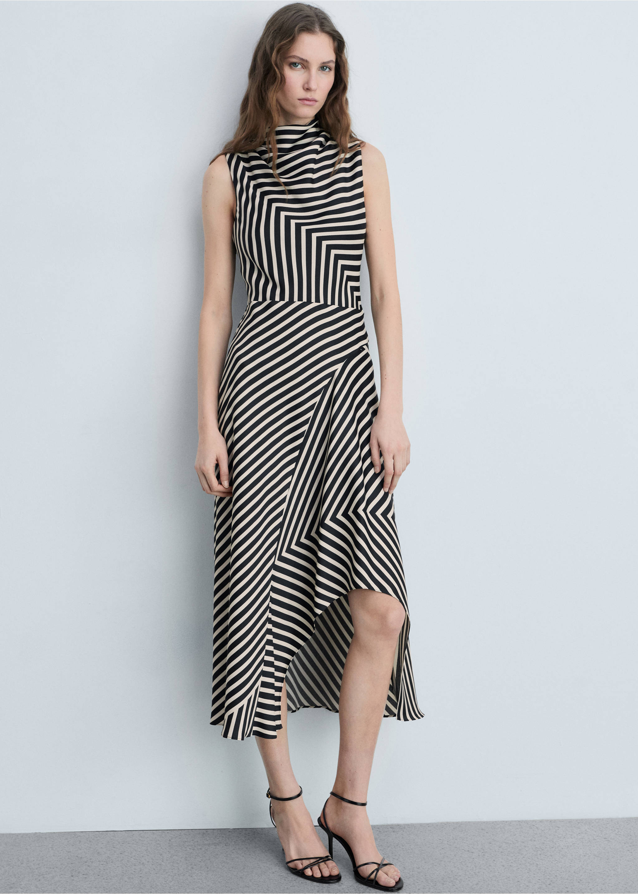 Asymmetrical stripe-print dress - General plane, Black. Ref: 87034091-00.