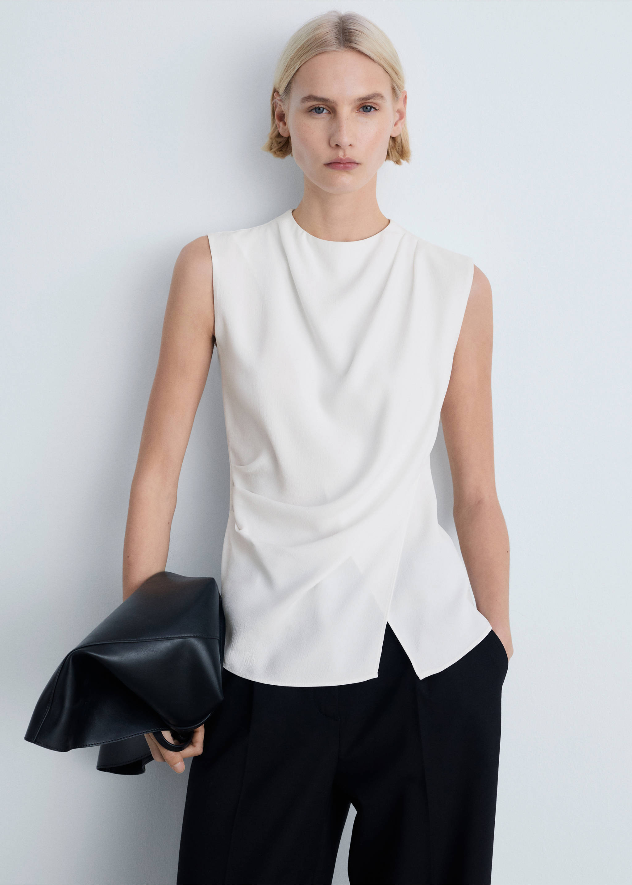 Sleeveless draped blouse - Medium plane, Off White. Ref: 87034092-00.
