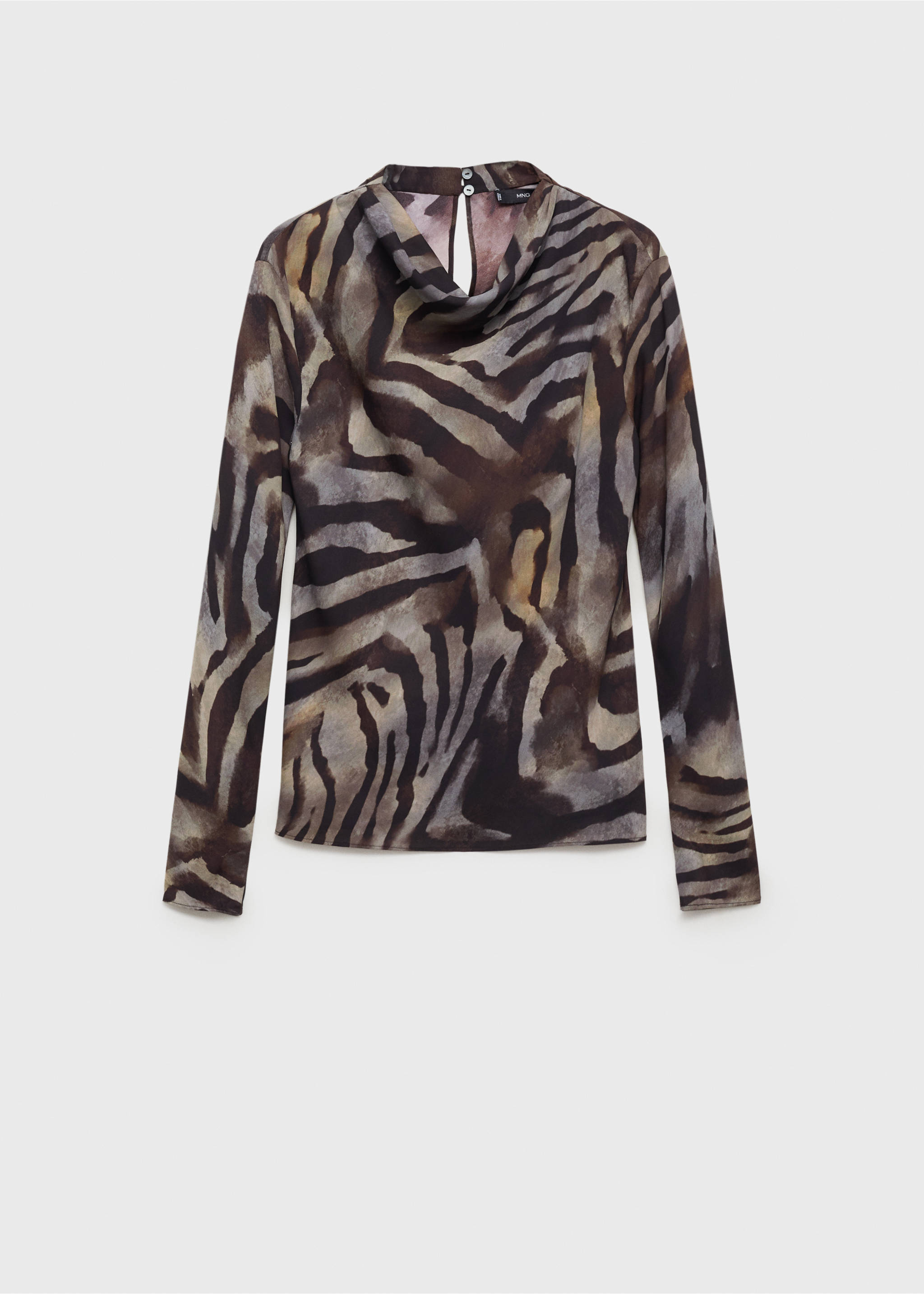 Zebra satin blouse - Article without model, Brown. Ref: 87034093-00.