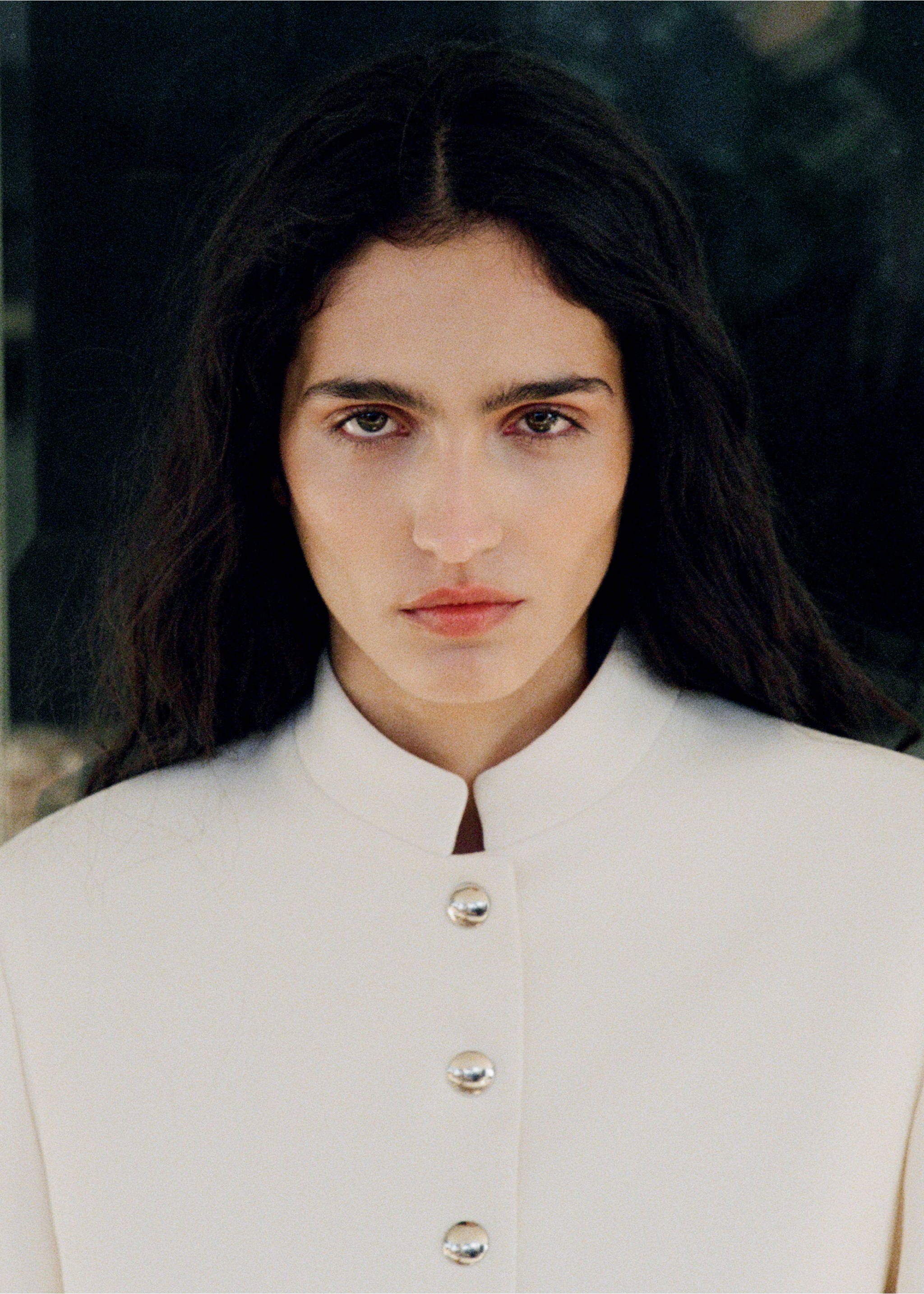 Strip-neck cropped jacket - Details of the article 3, Ecru. Ref: 87034095-00.