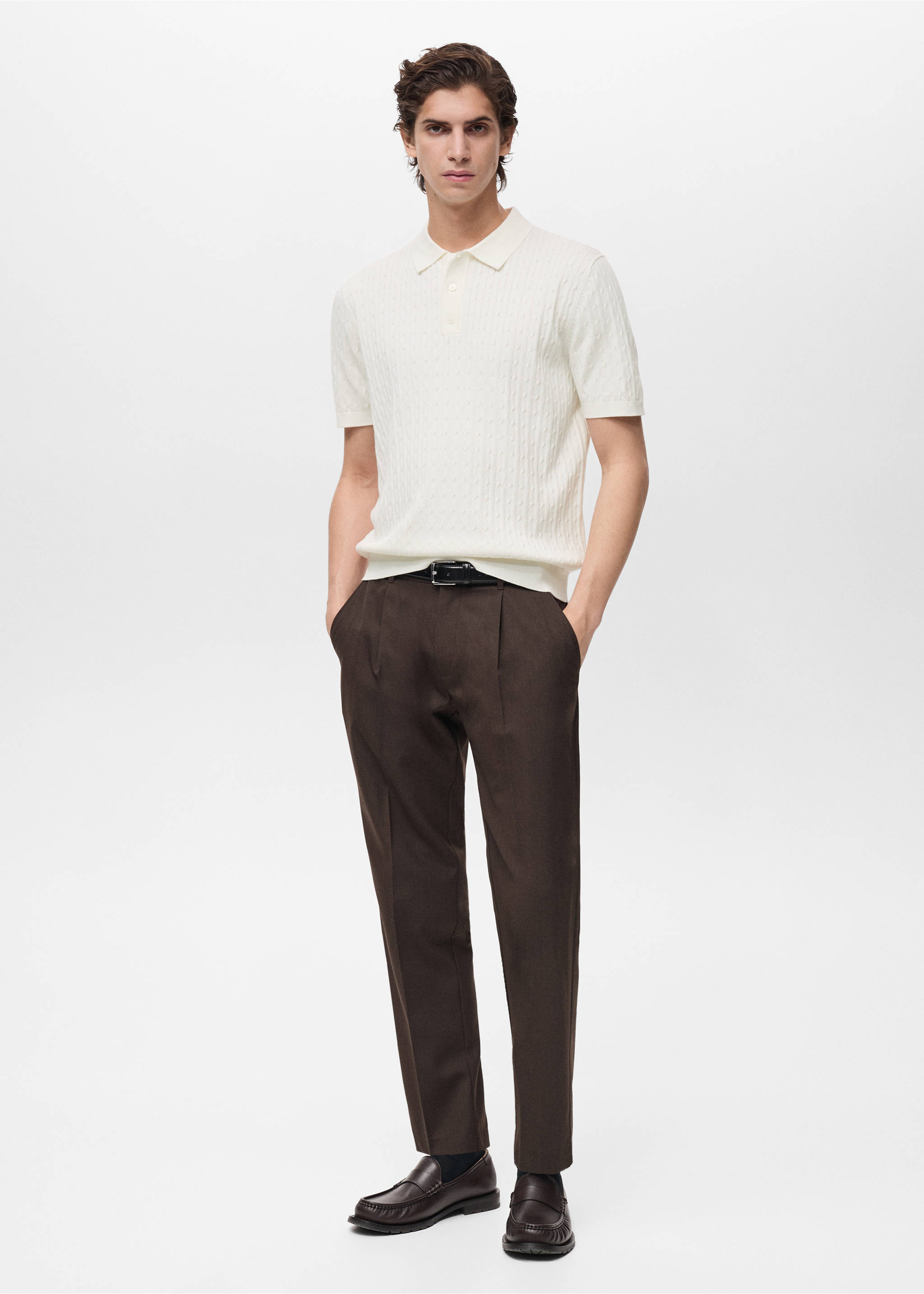 Poloshirt aus 100 % Baumwolle mit großem Perlmuster - Allgemeine Ansicht, Cremeweiß. Ref: 87034411-00.