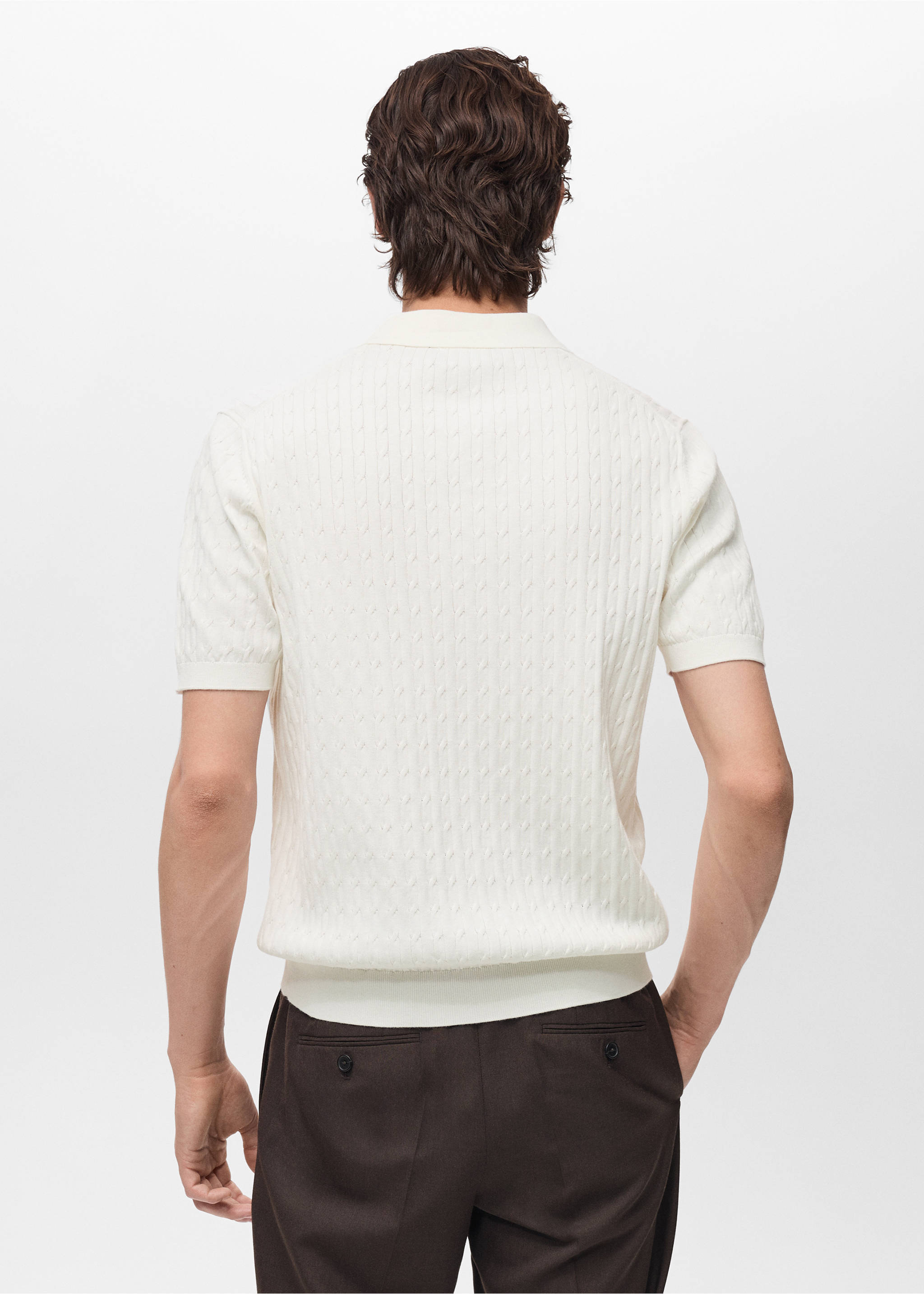Poloshirt aus 100 % Baumwolle mit großem Perlmuster - Rückseite des Artikels, Cremeweiß. Ref: 87034411-00.