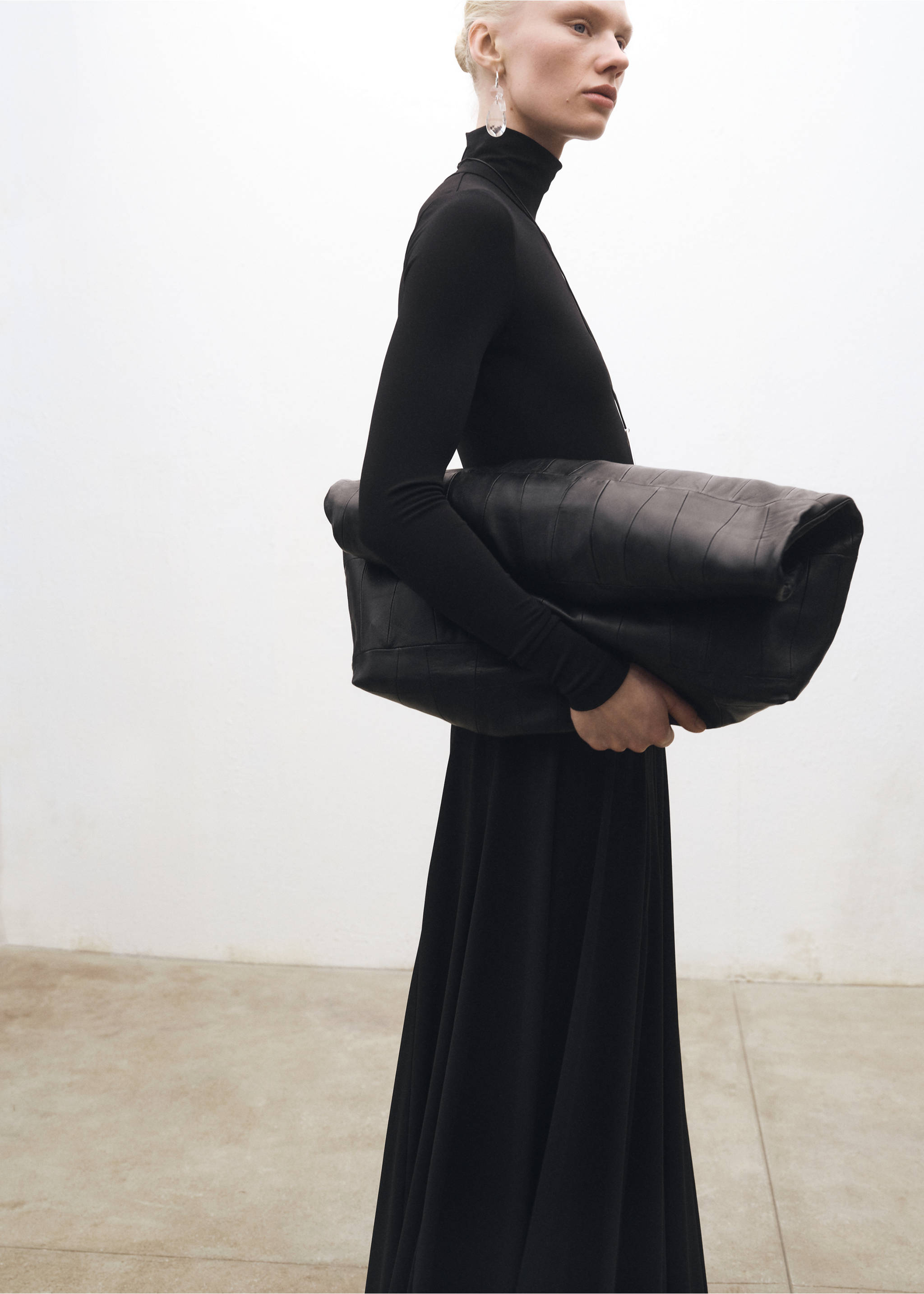 Sac cabas cuir patchwork - Plan général, Noir. Ref: 87034423-00.