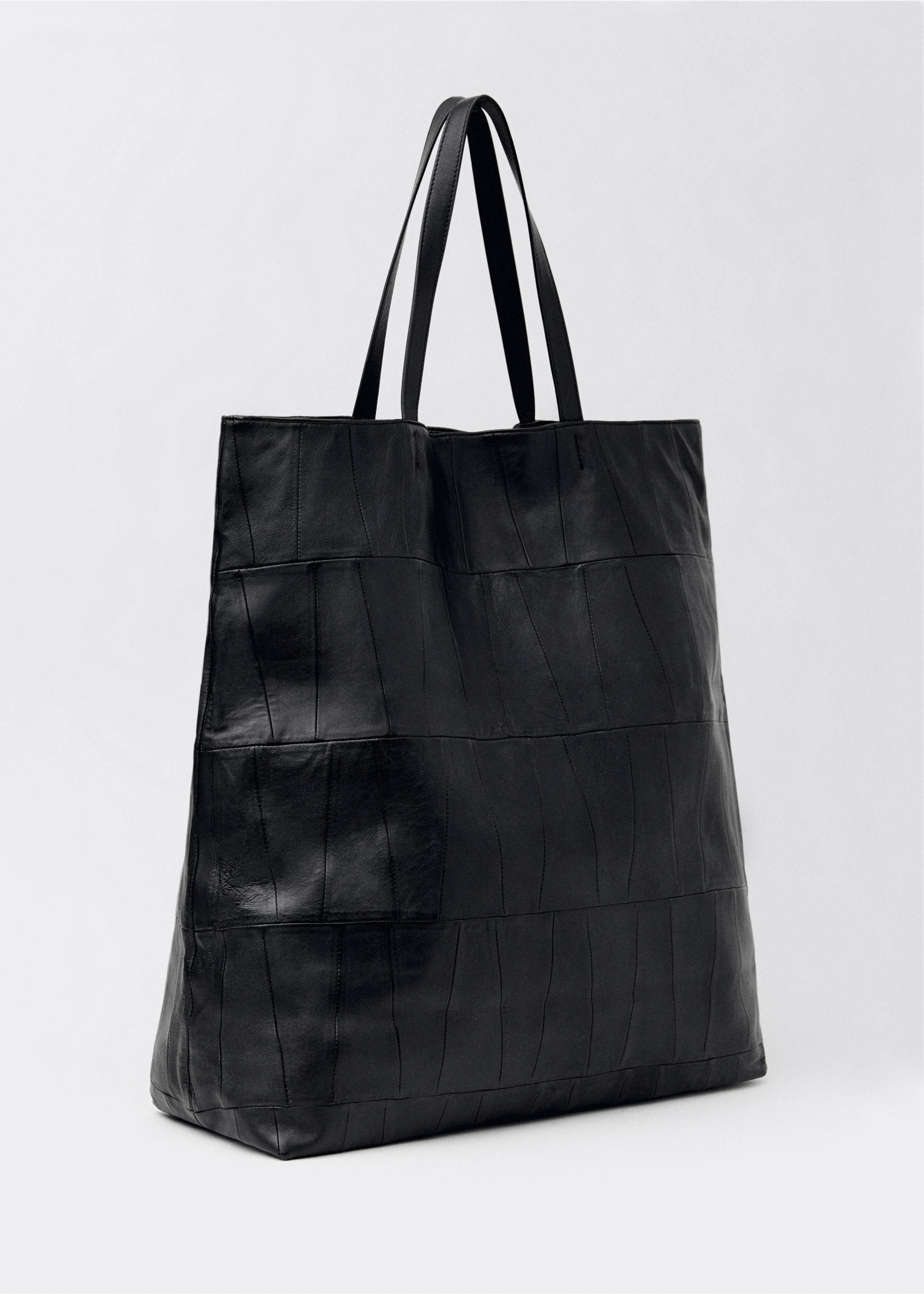 Sac cabas cuir patchwork - Plan moyen, Noir. Ref: 87034423-00.