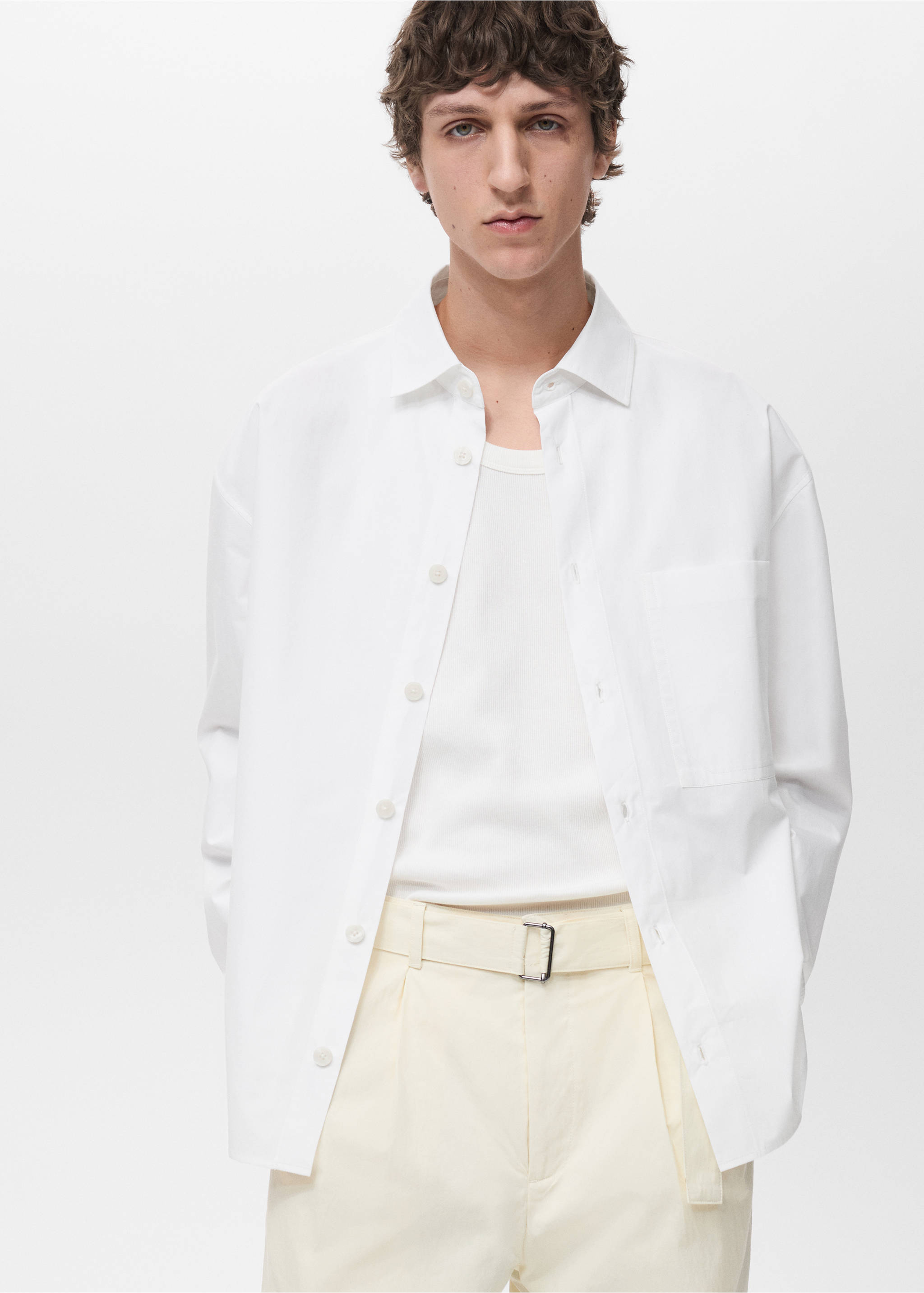 100% cotton relaxed-fit shirt - Medium plane, White. Ref: 87034424-00.