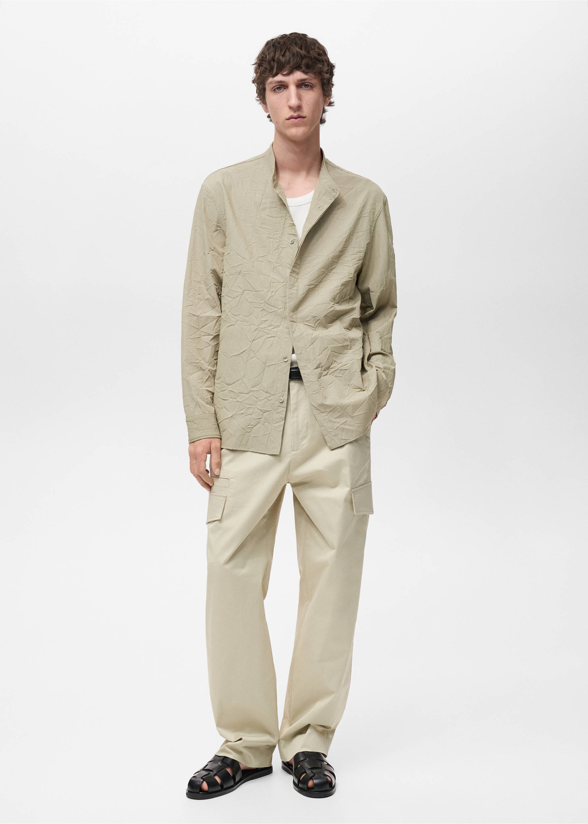 Crew-neck shirt with creased effect - General plane, Pastel Green. Ref: 87034425-00.