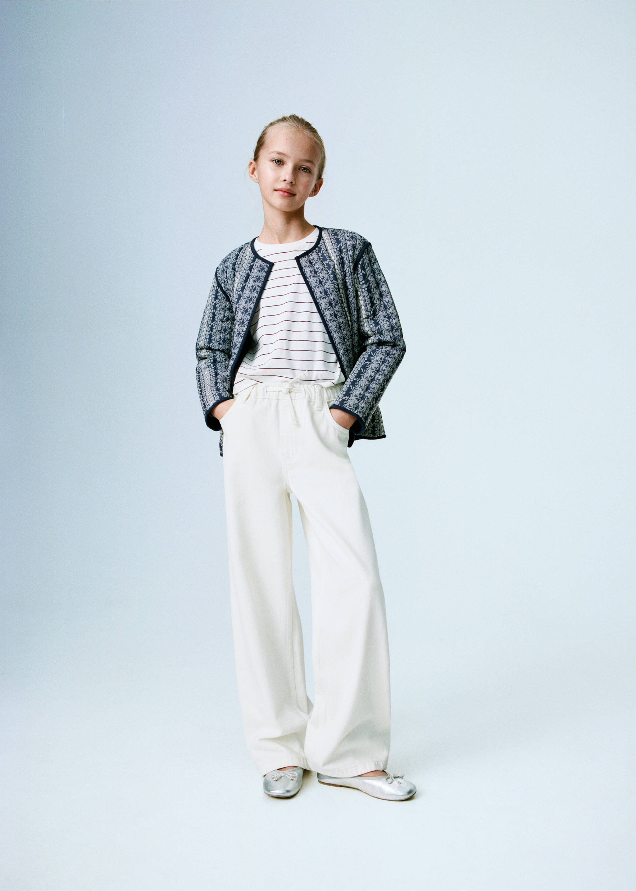 Wideleg jeans with adjustable drawstring - Details of the article 5, Ecru. Ref: 87034791-00.