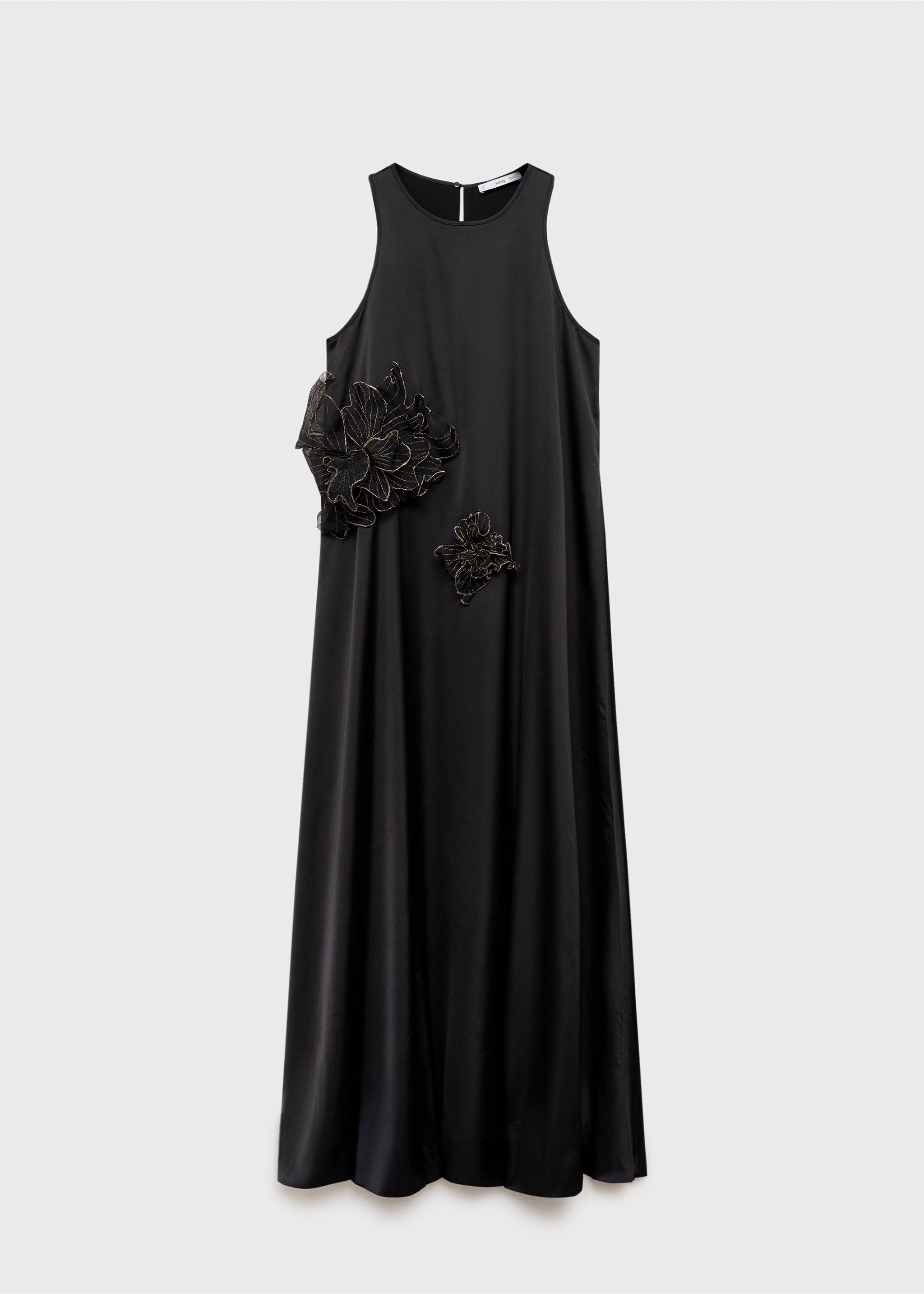 Satiniertes Kleid mit Maxi-Blume - Artikel ohne Model, Schwarz. Ref: 87034798-00.