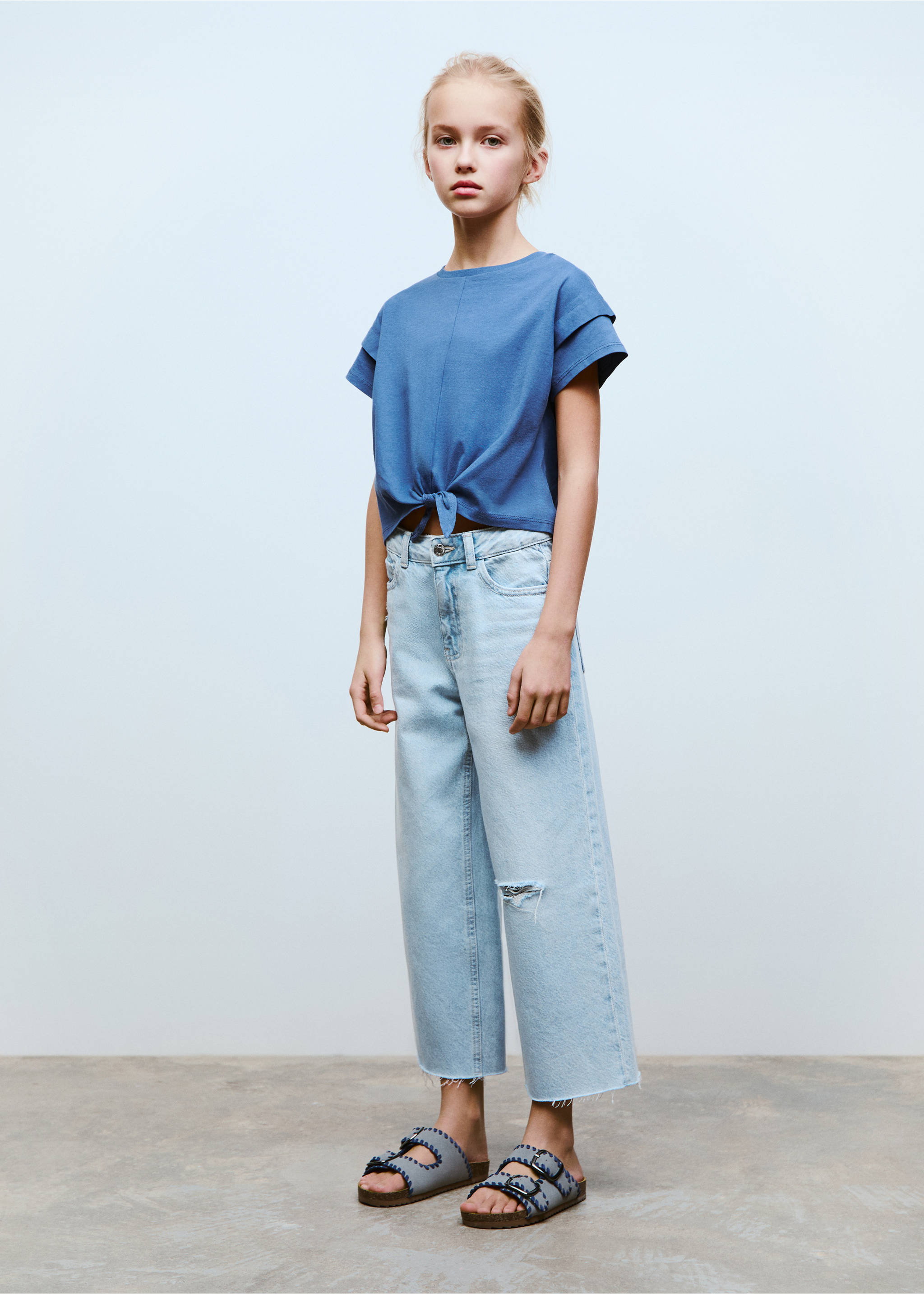 Cotton t-shirt with knot detail - General plane, Blue. Ref: 87034801-00.