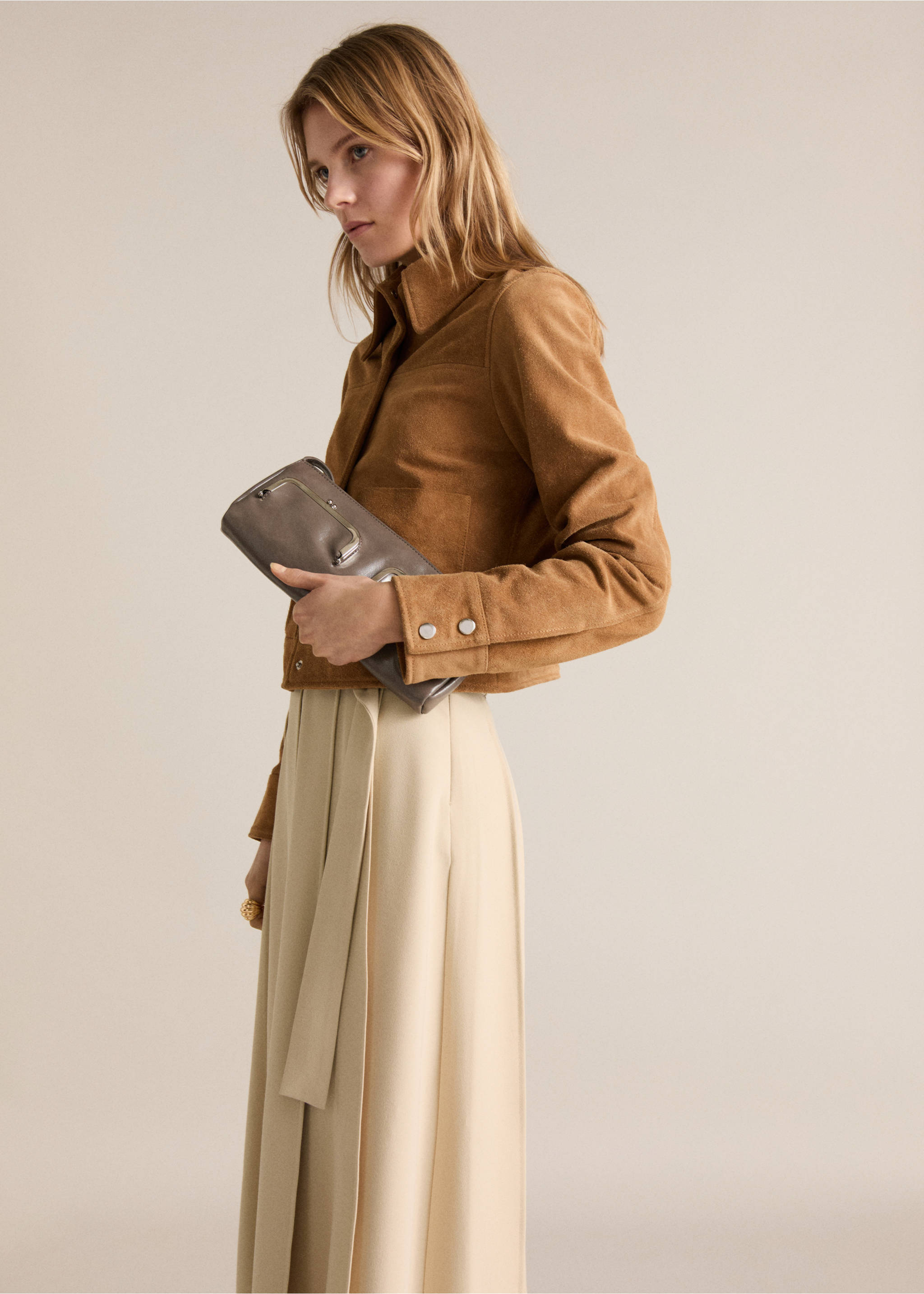 Chaqueta piel ante - Plano medio, Marrón medio. Ref: 87034805-00.