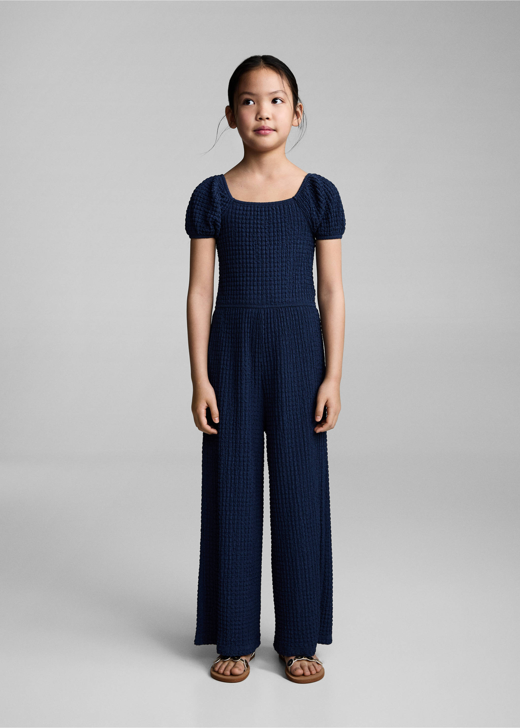 Langer Jumpsuit mit Struktur - Allgemeine Ansicht, Nachtblau. Ref: 87034809-00.