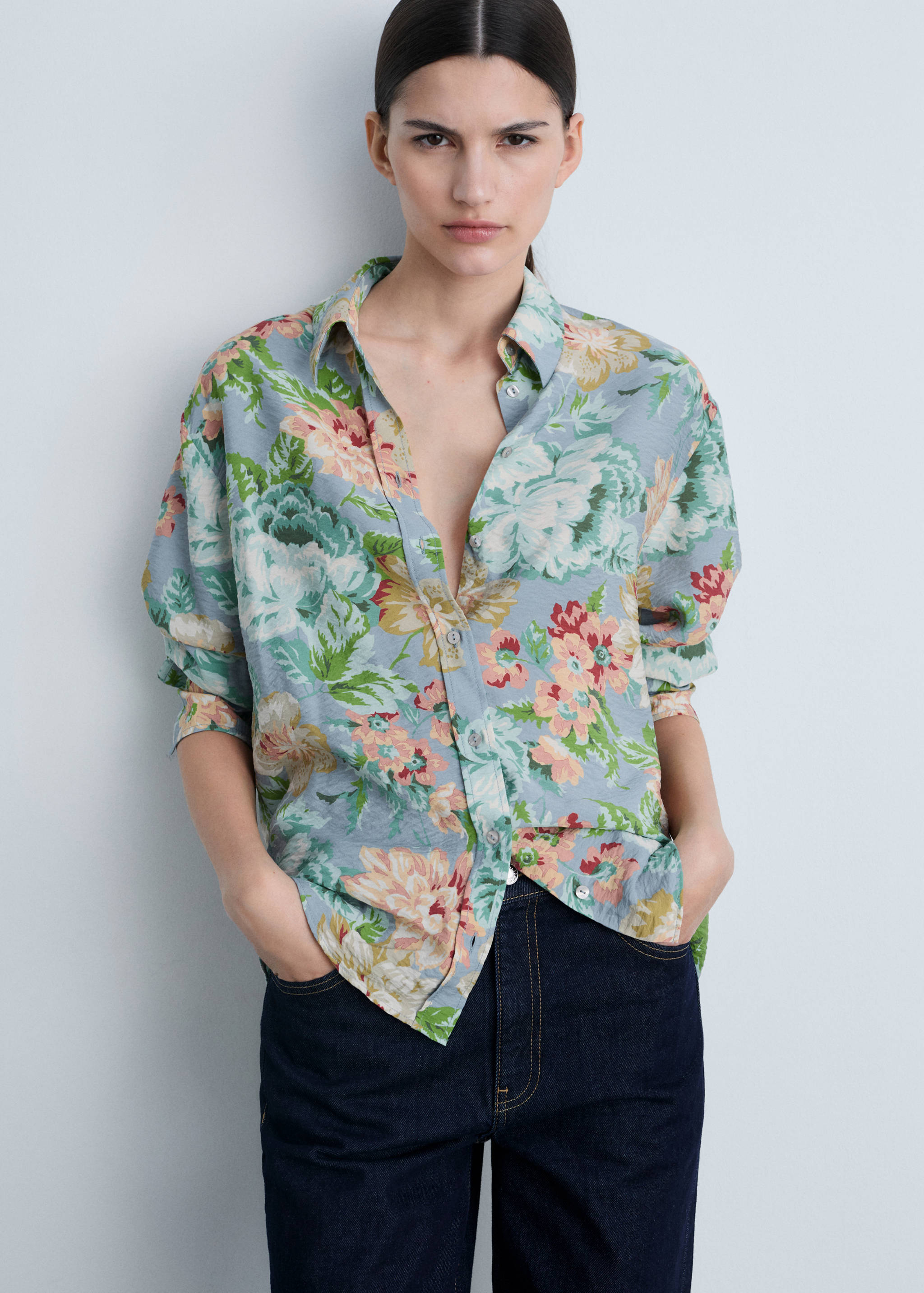 Regular floral-print shirt - Medium plane