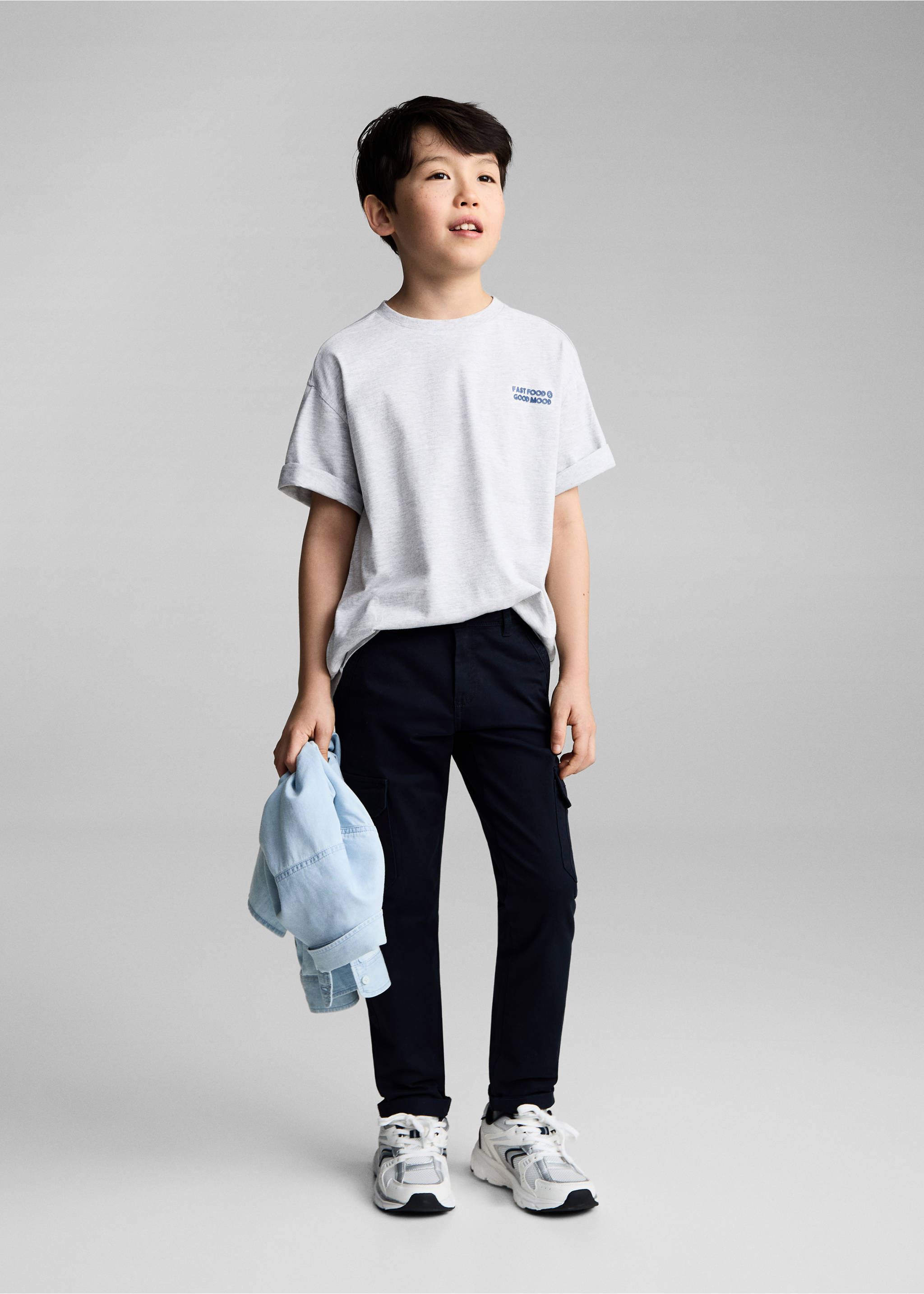 Bedrucktes Baumwoll-T-Shirt - Allgemeine Ansicht, Hellgrau meliert. Ref: 87035139-00.