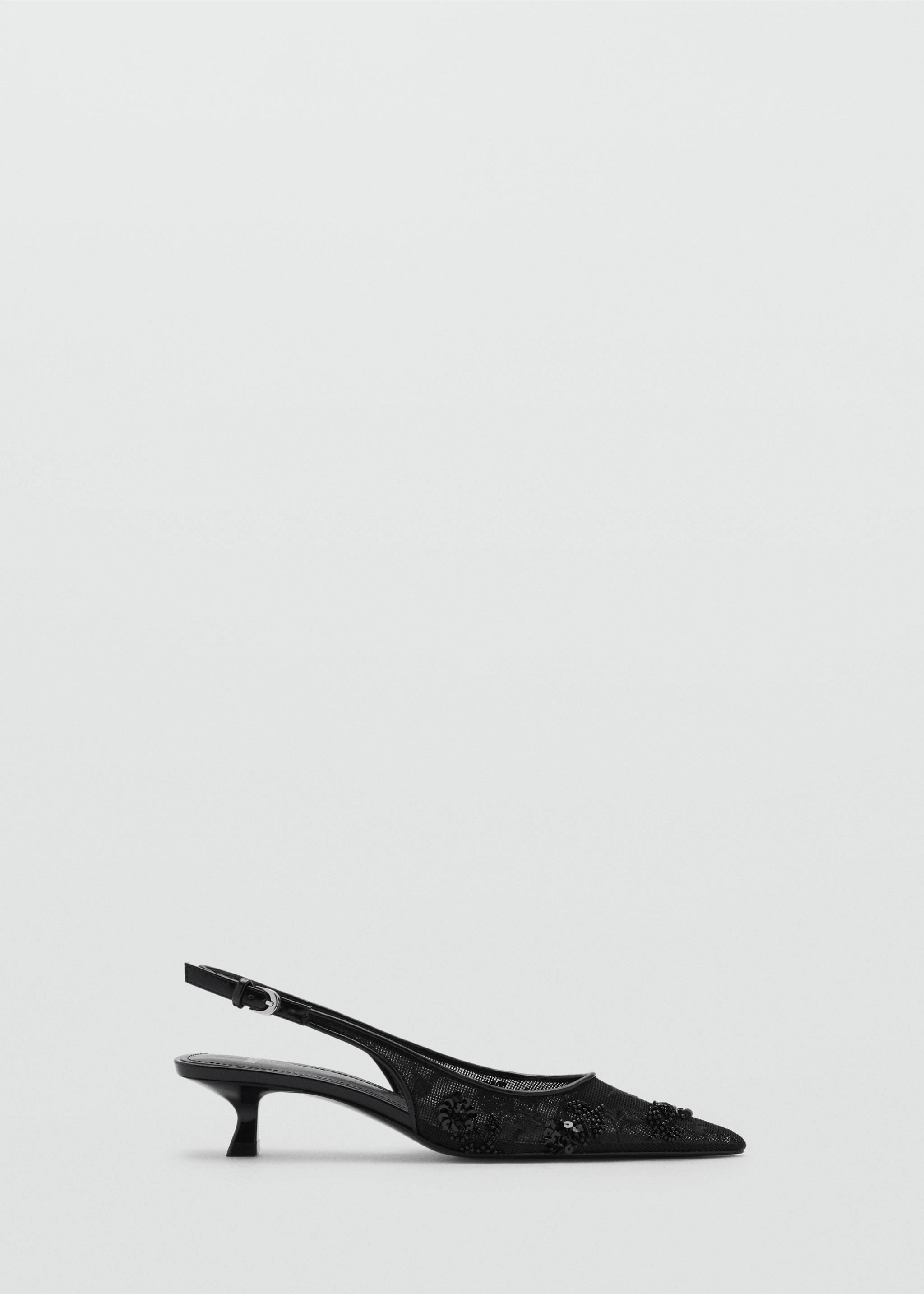Mesh kitten-heel shoes with sequin-embroidery - Article without model, Black. Ref: 87035140-00.