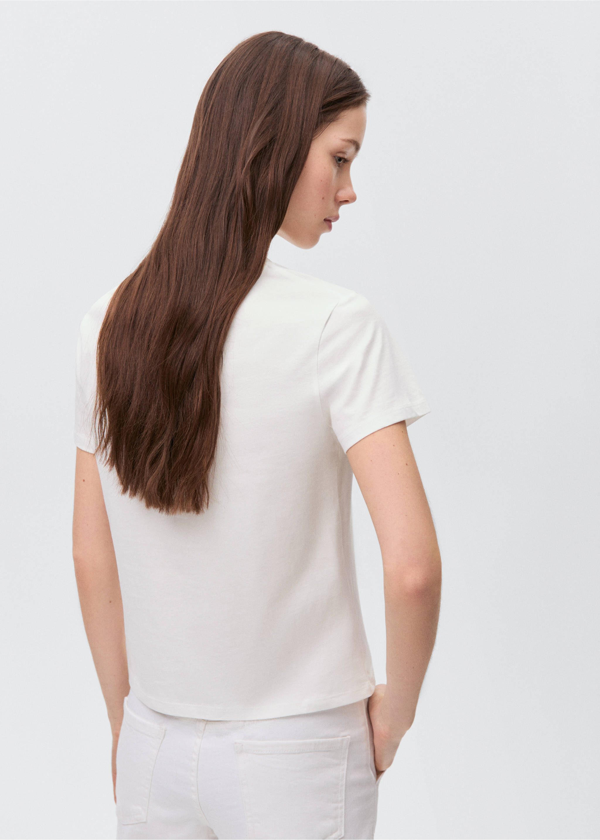 T-Shirt mit Herzaufdruck - Rückseite des Artikels, Cremeweiß. Ref: 87035731-00.