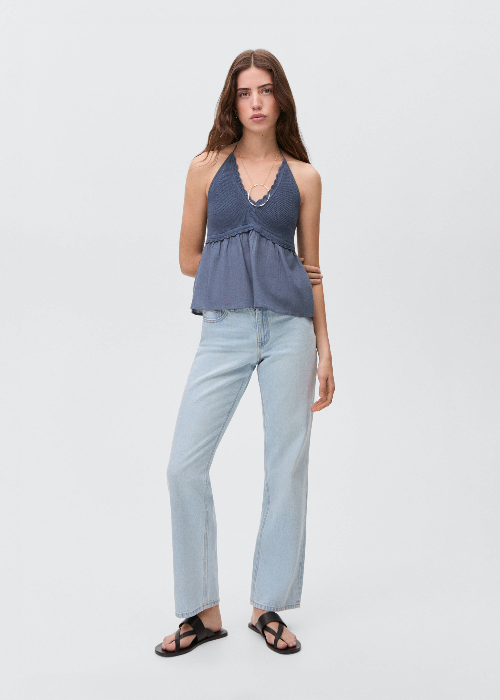 Top en maille col V - Plan général, Bleu marine foncé. Ref: 87035735-00.