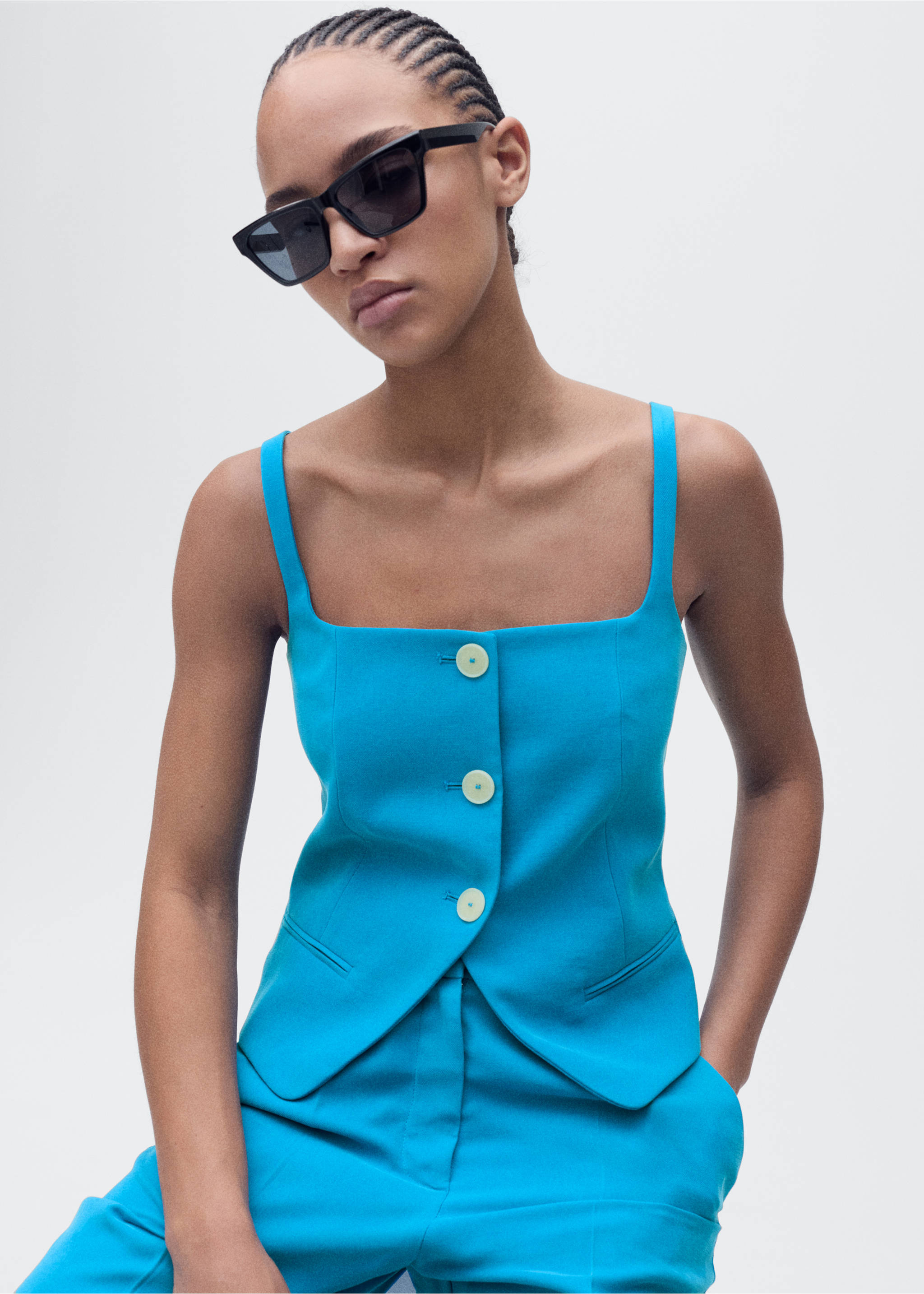 Suit waistcoat with open back - Medium plane, Blue. Ref: 87035736-00.